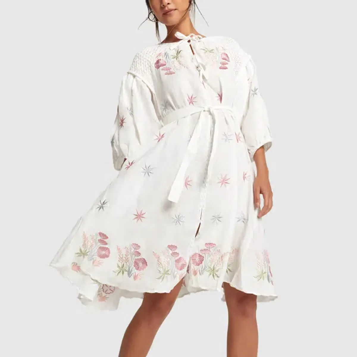 Innika Choo White  Midi Smock Dress Print One Size  - Image 1