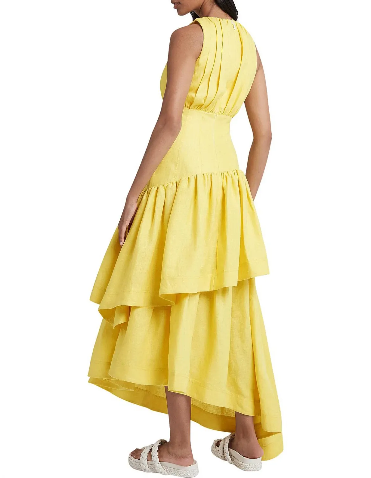 Aje Caliente Tiered Cut Out Midi Dress Yellow Size 10 - Image 3