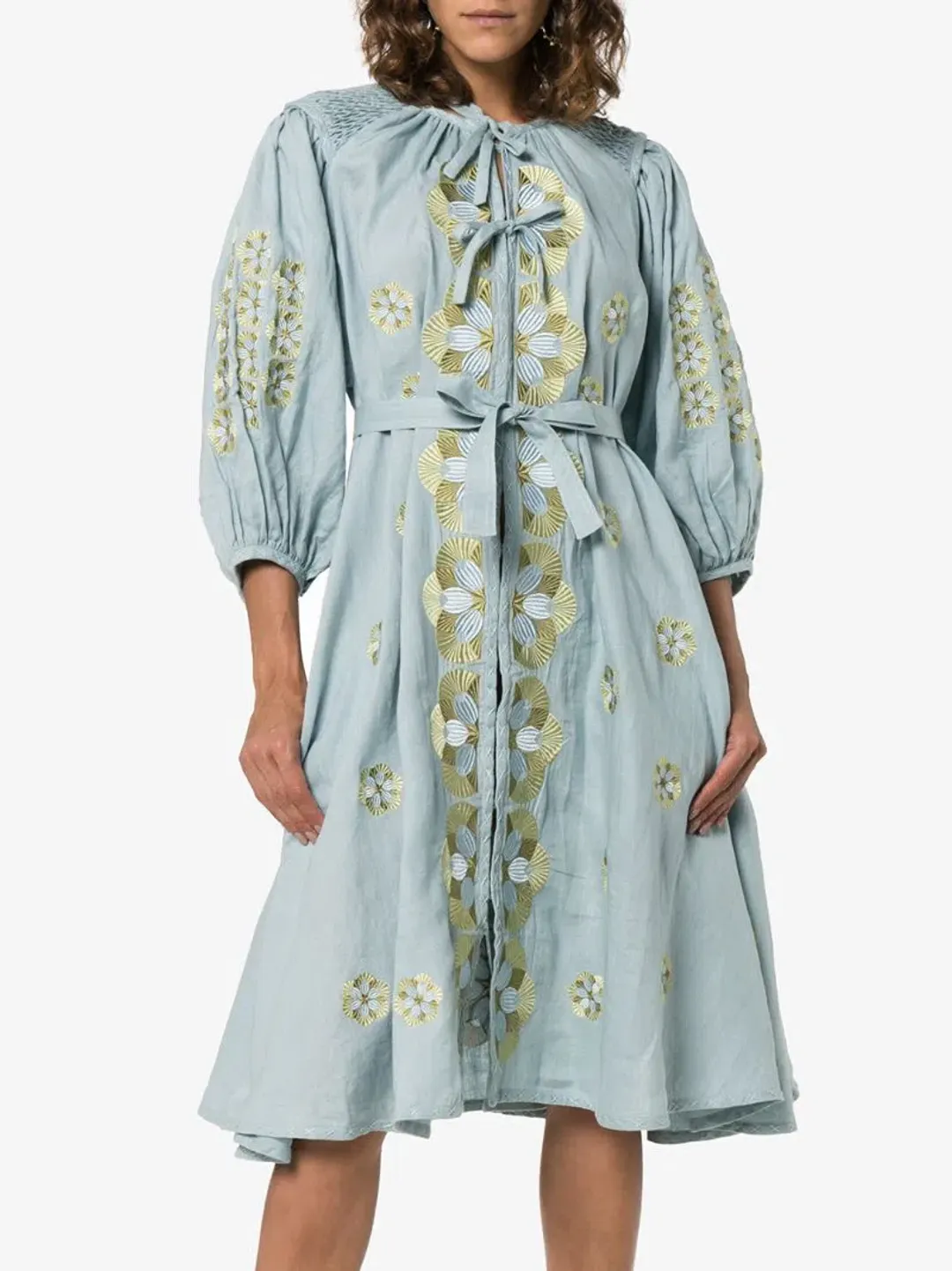 Innika Choo Sir Kulksware Blue Midi Smock Print Dress One Size  for rent on The Volte - main image