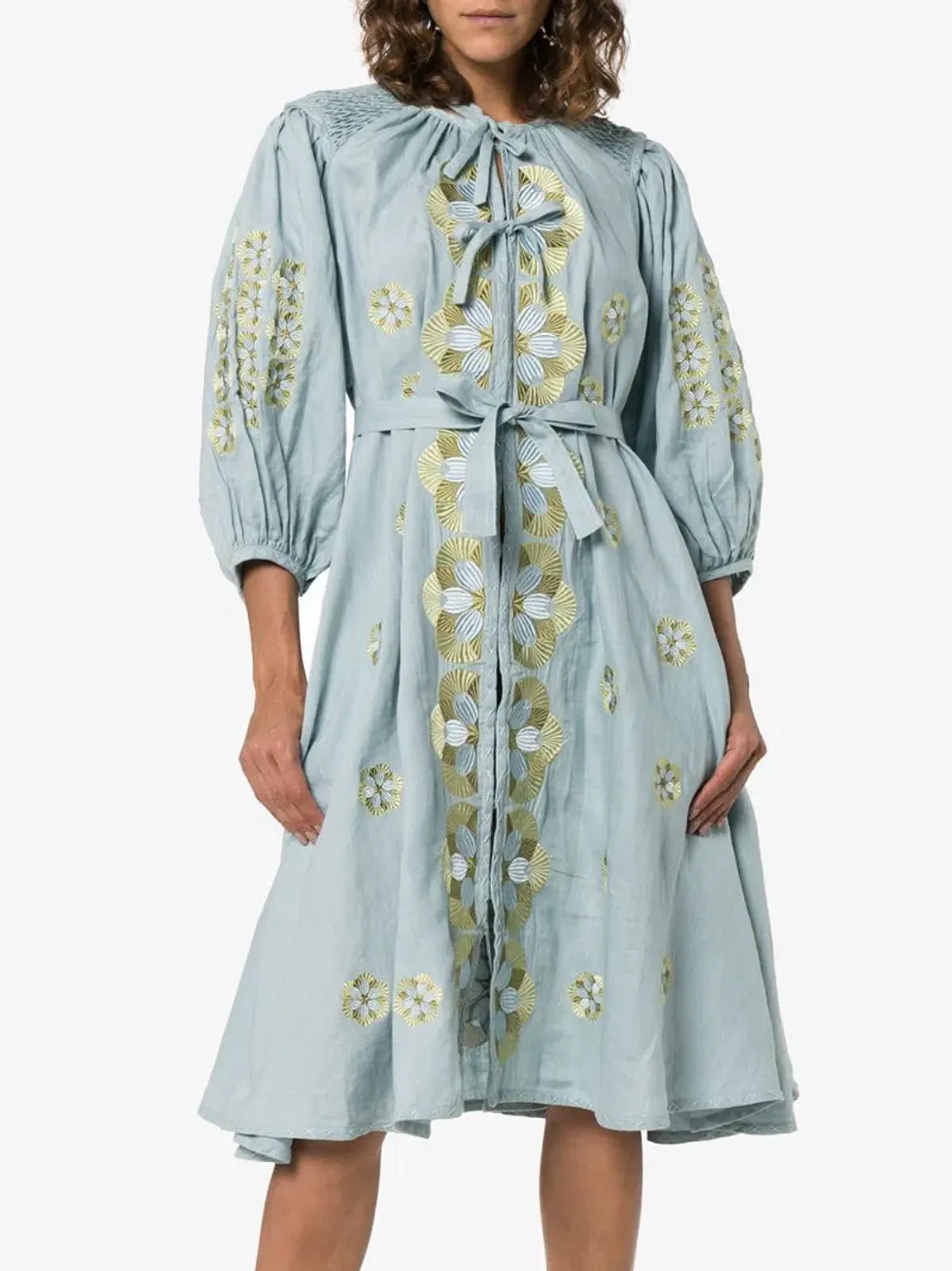 Innika Choo Sir Kulksware Blue Midi Smock Print Dress One Size  - Image 3