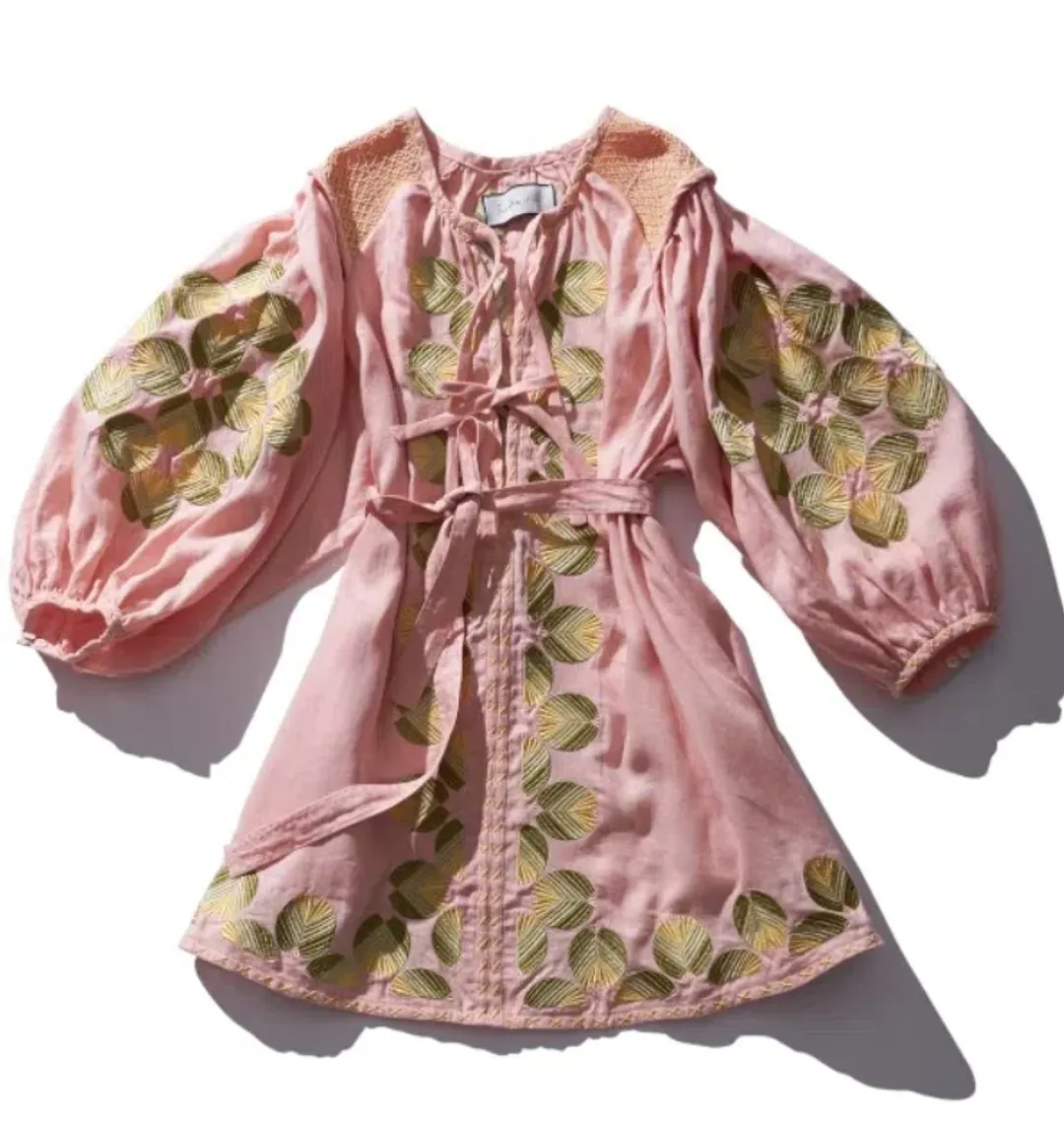 Innika Choo Sir Kulksware Pink Midi Smock Dress Print One Size  for rent on The Volte - main image