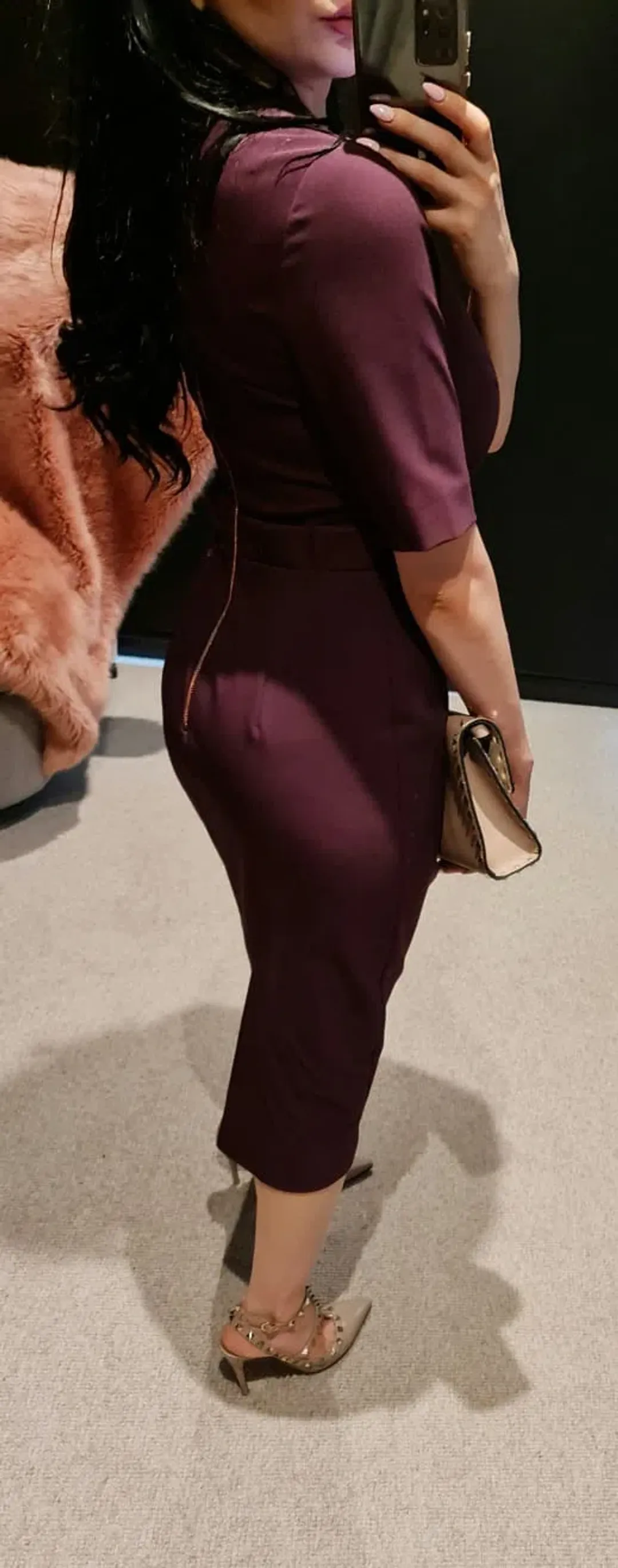 Ted Baker Midi Dress Burgundy Size 8  for rent on The Volte - main image