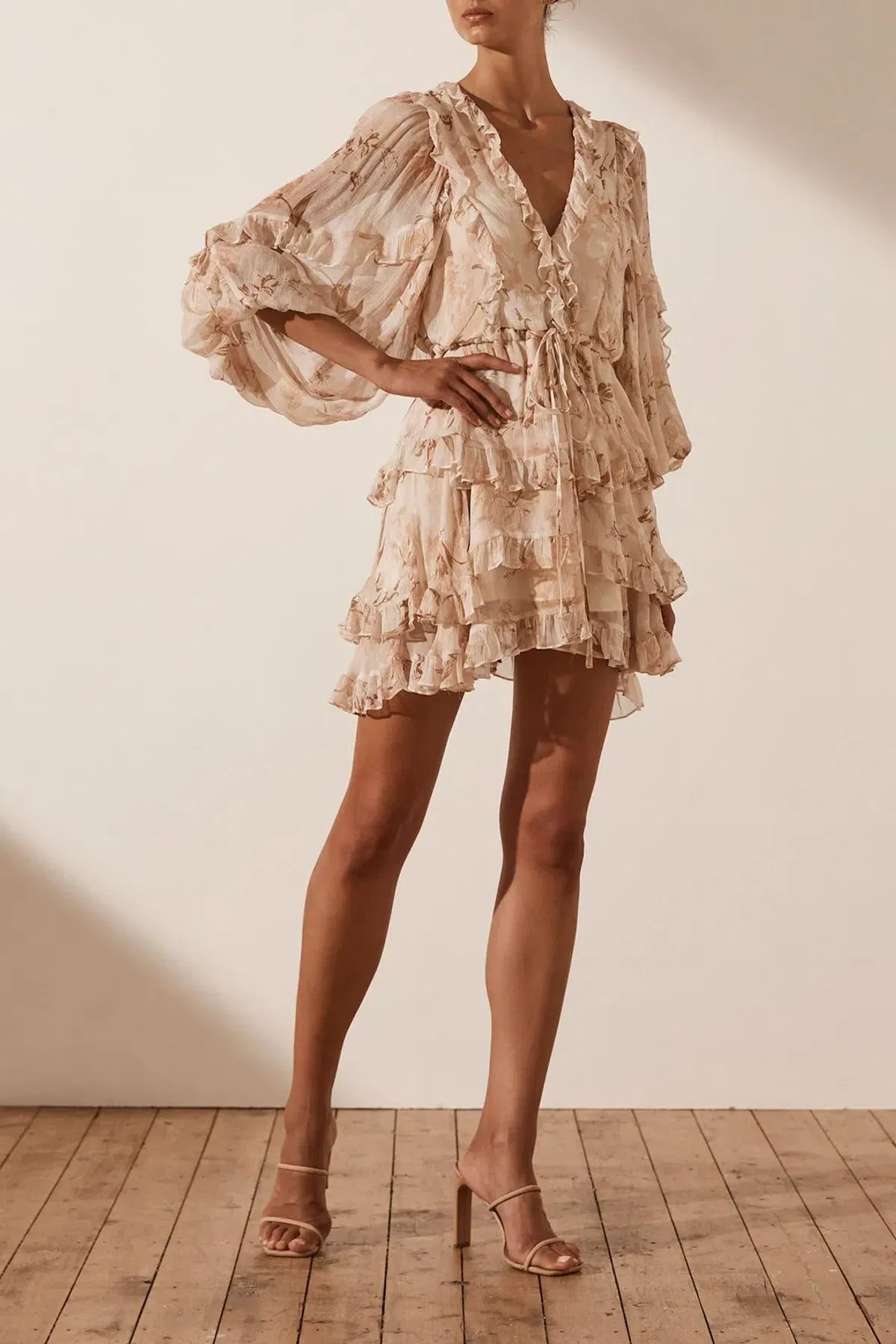 Shona Joy Nina Balloon Sleeve Frill Mini Dress Print Size 12 - Image 2