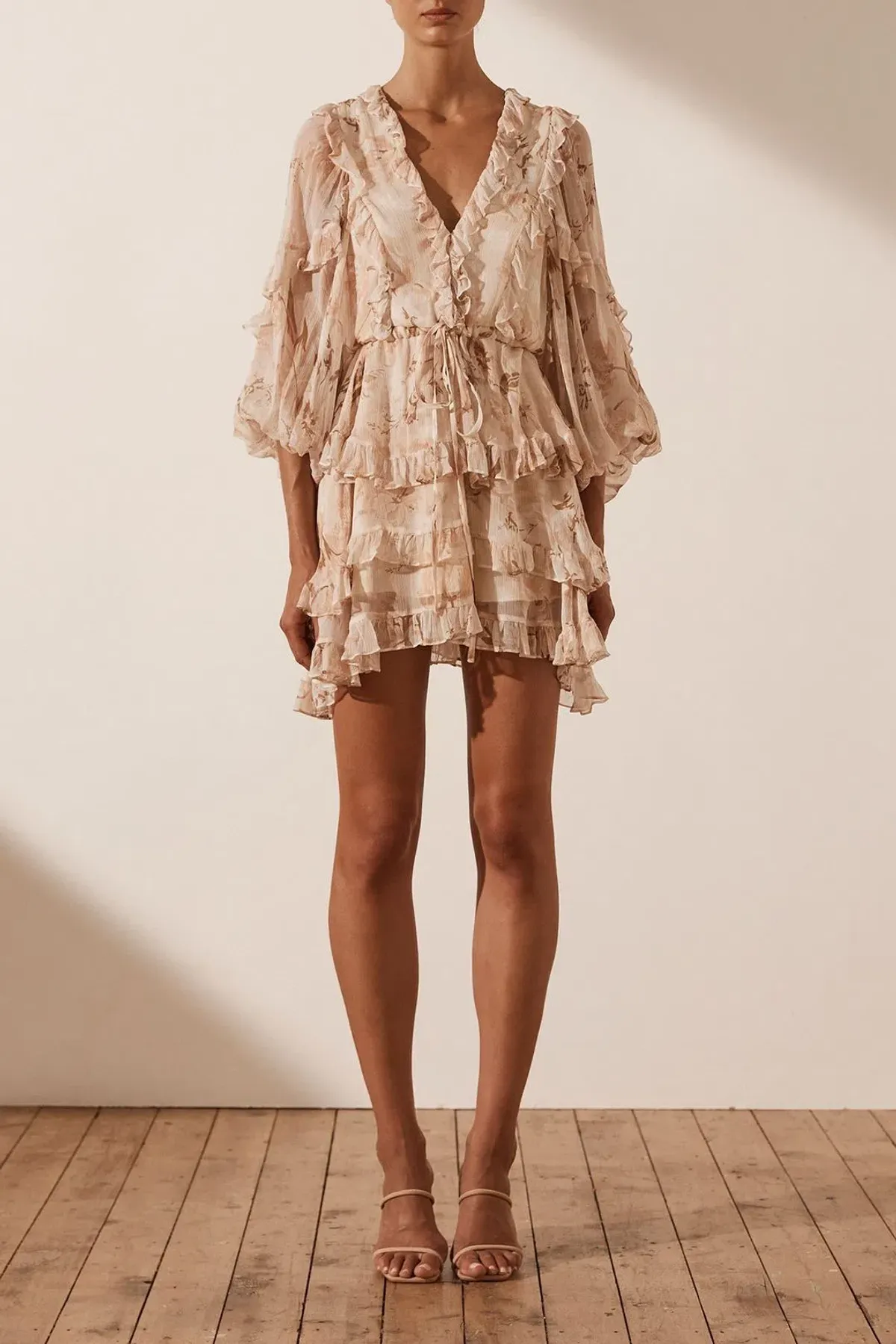 Shona Joy Nina Balloon Sleeve Frill Mini Dress Print Size 12 - Image 1