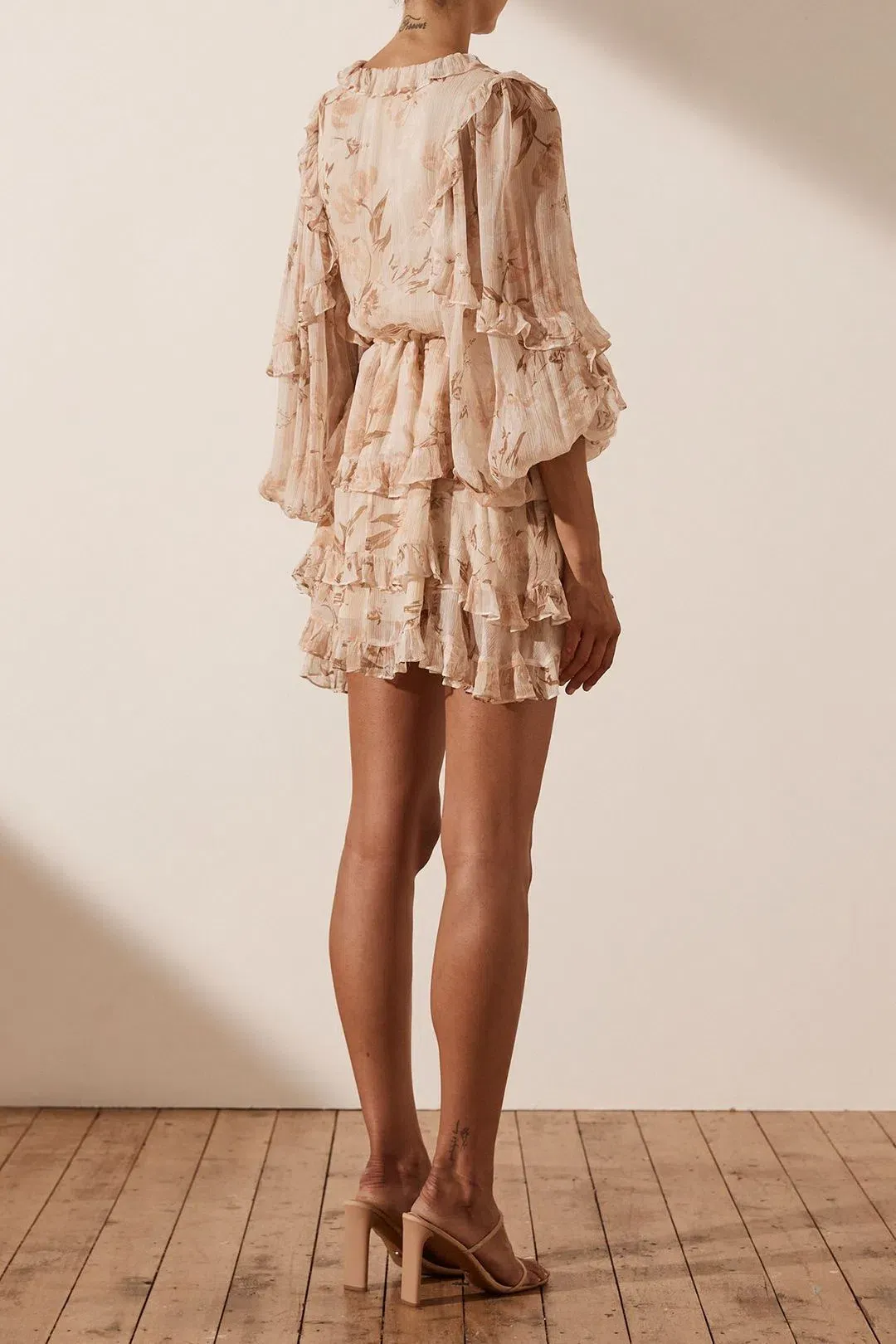 Shona Joy Nina Balloon Sleeve Frill Mini Dress Print Size 12 for rent on The Volte - main image