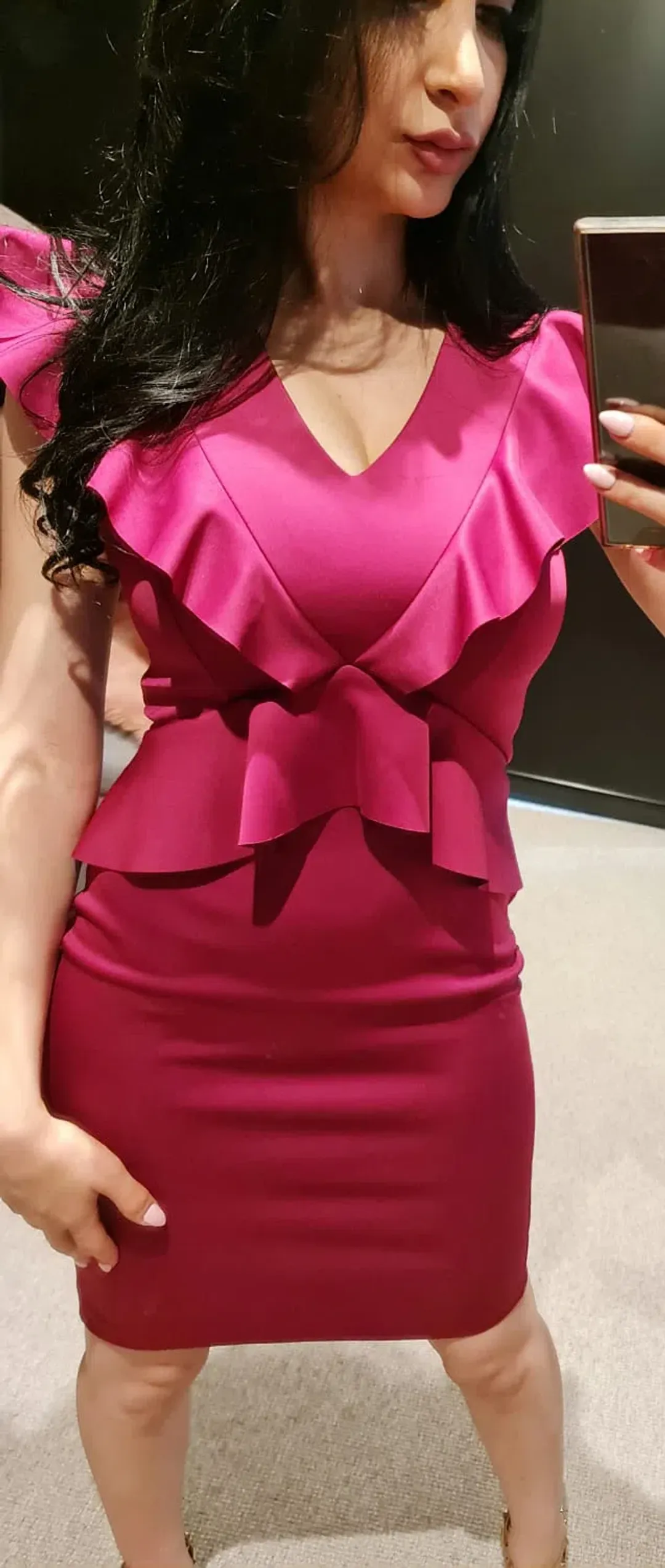 Ted Baker Alair Ruffle Peplum Bodycon Dress in Hot Pink Size 6 for rent on The Volte - main image
