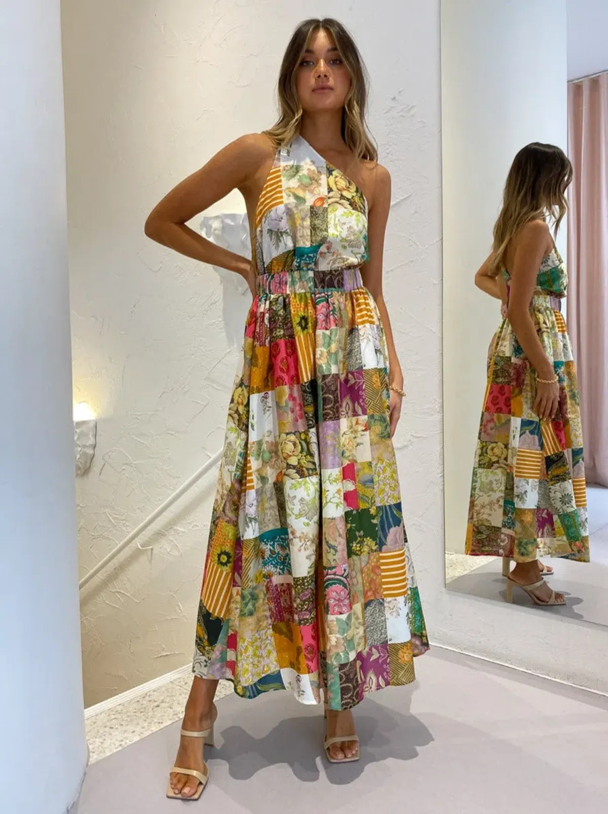 Alemais Hattie One Shoulder Midi Dress Print Size 8 - Image 1