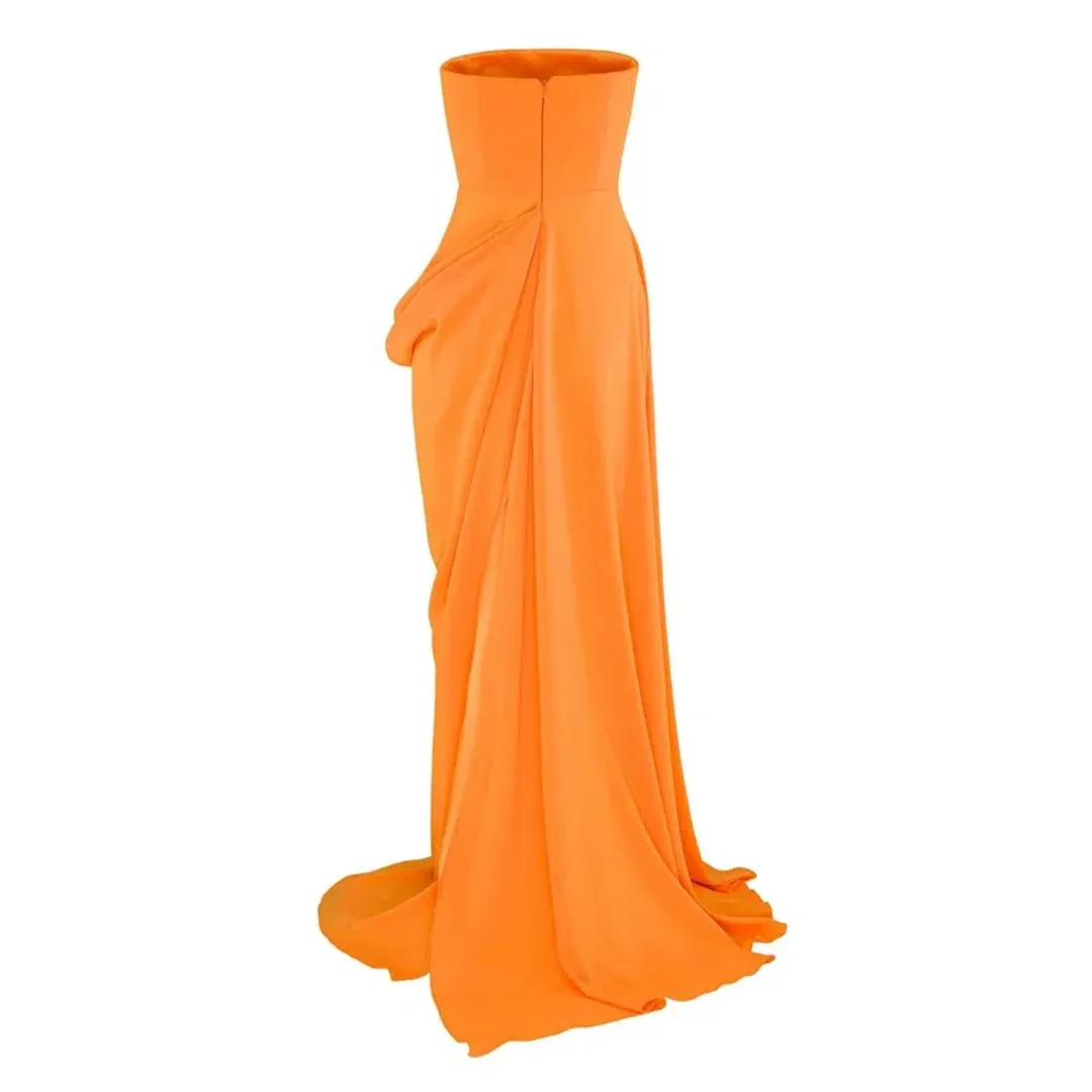 Alex Perry Reed Draped Crepe Gown Orange Size 6 for rent on The Volte - main image
