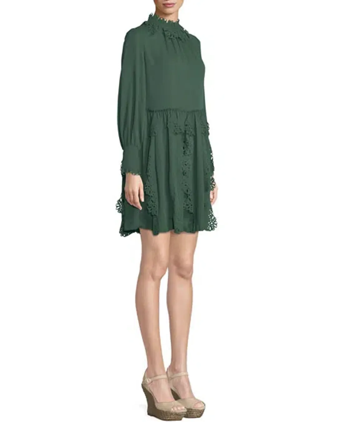 See By Chloe Floral Lace Puff-Sleeve Midi Dress Green Size 10 for rent on The Volte - main image