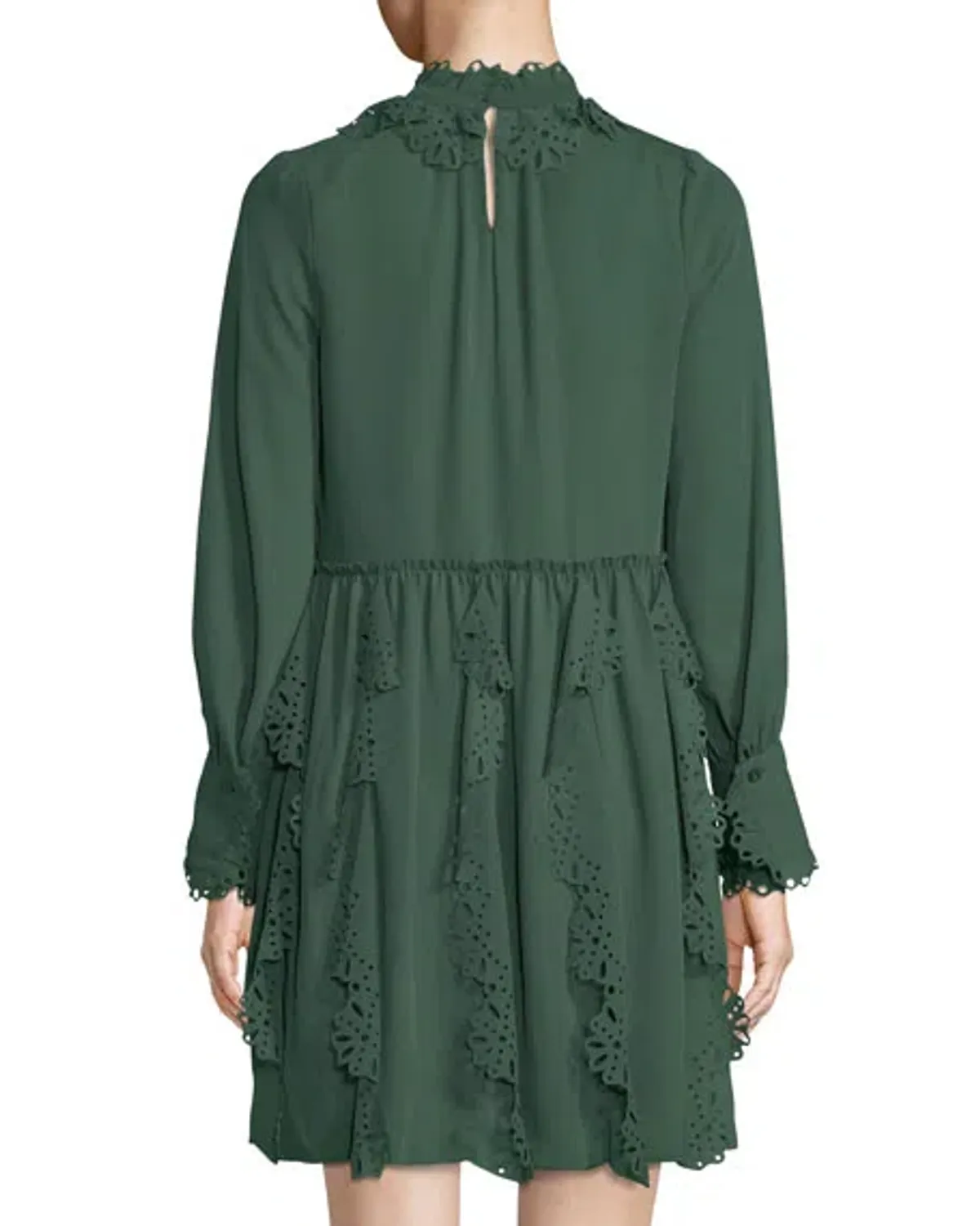 See By Chloe Floral Lace Puff-Sleeve Midi Dress Green Size 10 - Image 2