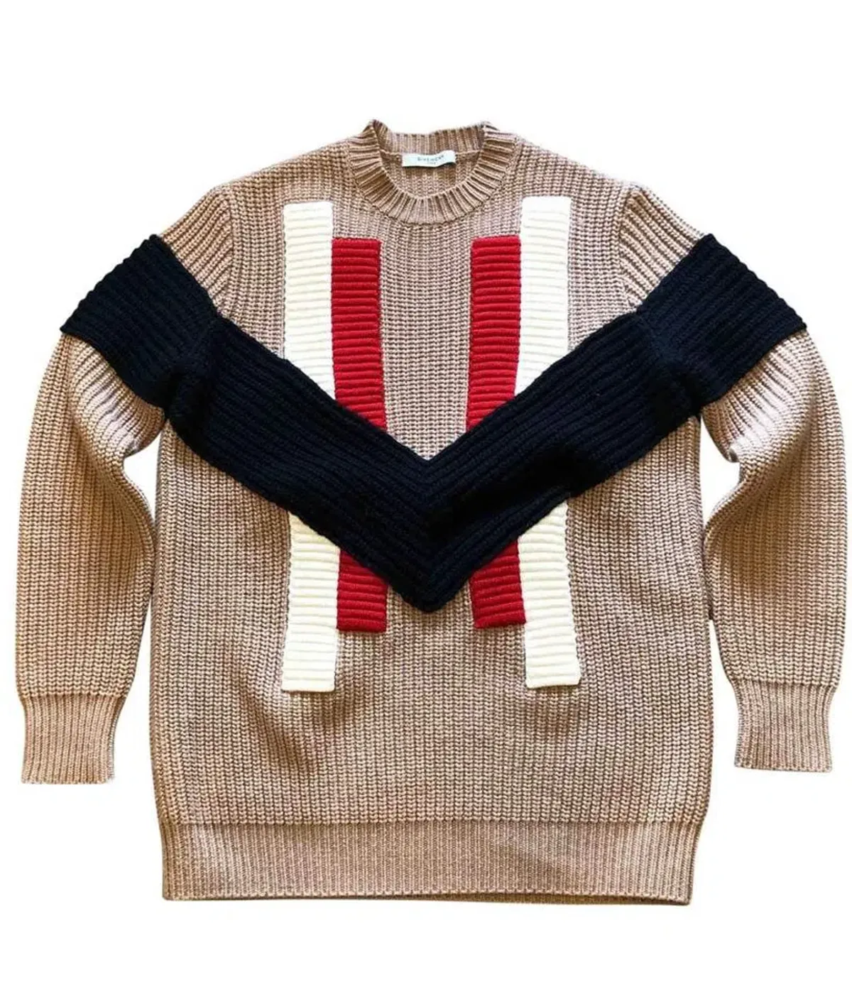 Givenchy Wool & Cashmere V-Detail Sweater Beige Size 8 - Image 1