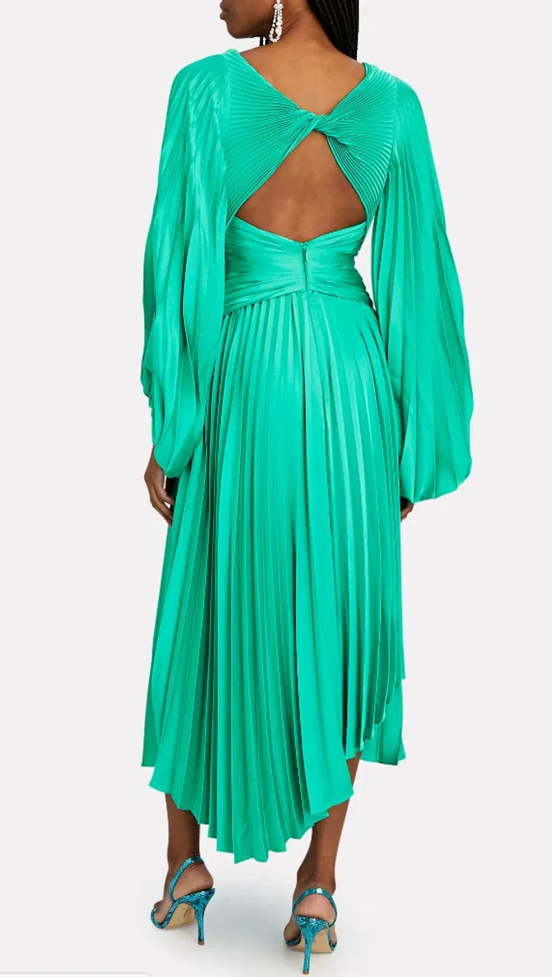 Acler Palms Pleated Satin Midi Dress Green Size 10 for rent on The Volte - main image