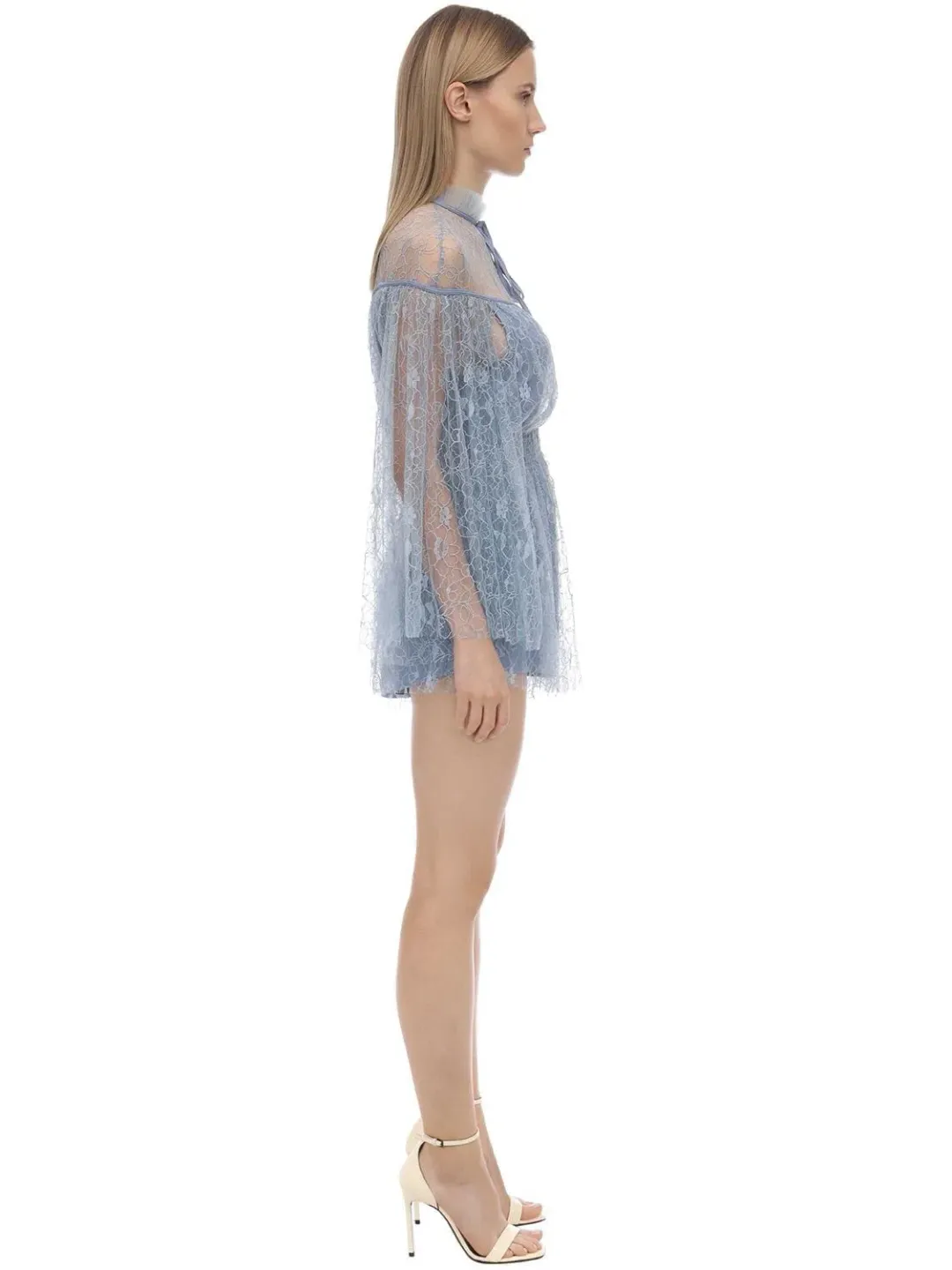 Alice McCALL Ruffled Lace Mini Dress Blue Size 8 for rent on The Volte - main image