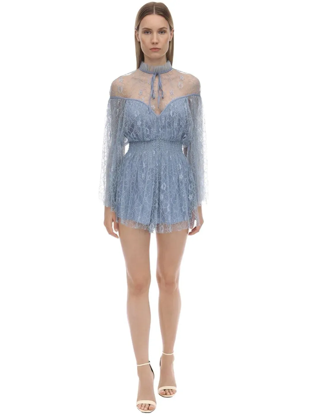 Alice McCALL Ruffled Lace Mini Dress Blue Size 8 for rent on The Volte - main image
