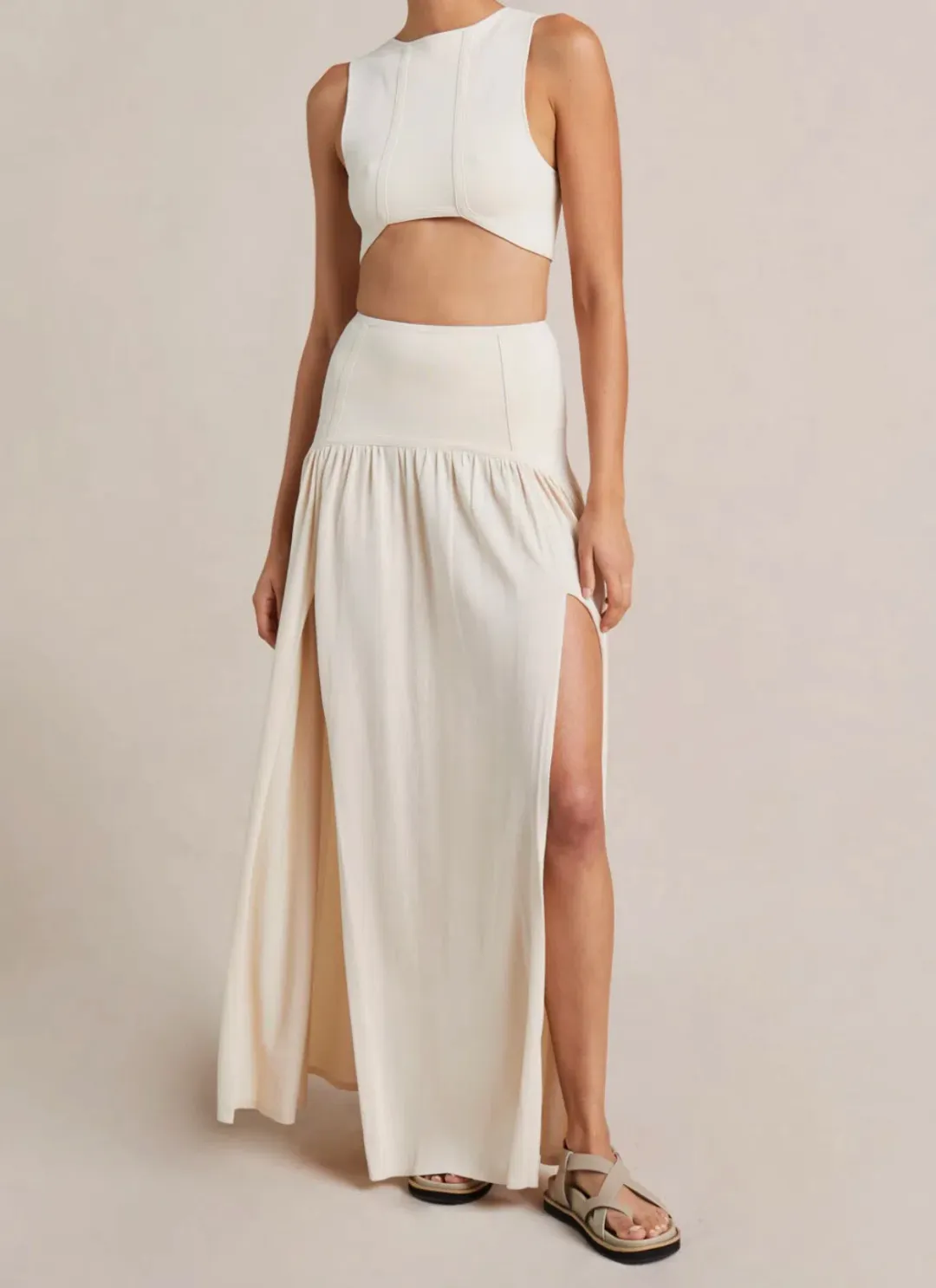 Bec & Bridge Amalia Knit Twist Top Size 6 and Maxi Skirt Size 8 Set Cream for rent on The Volte - main image
