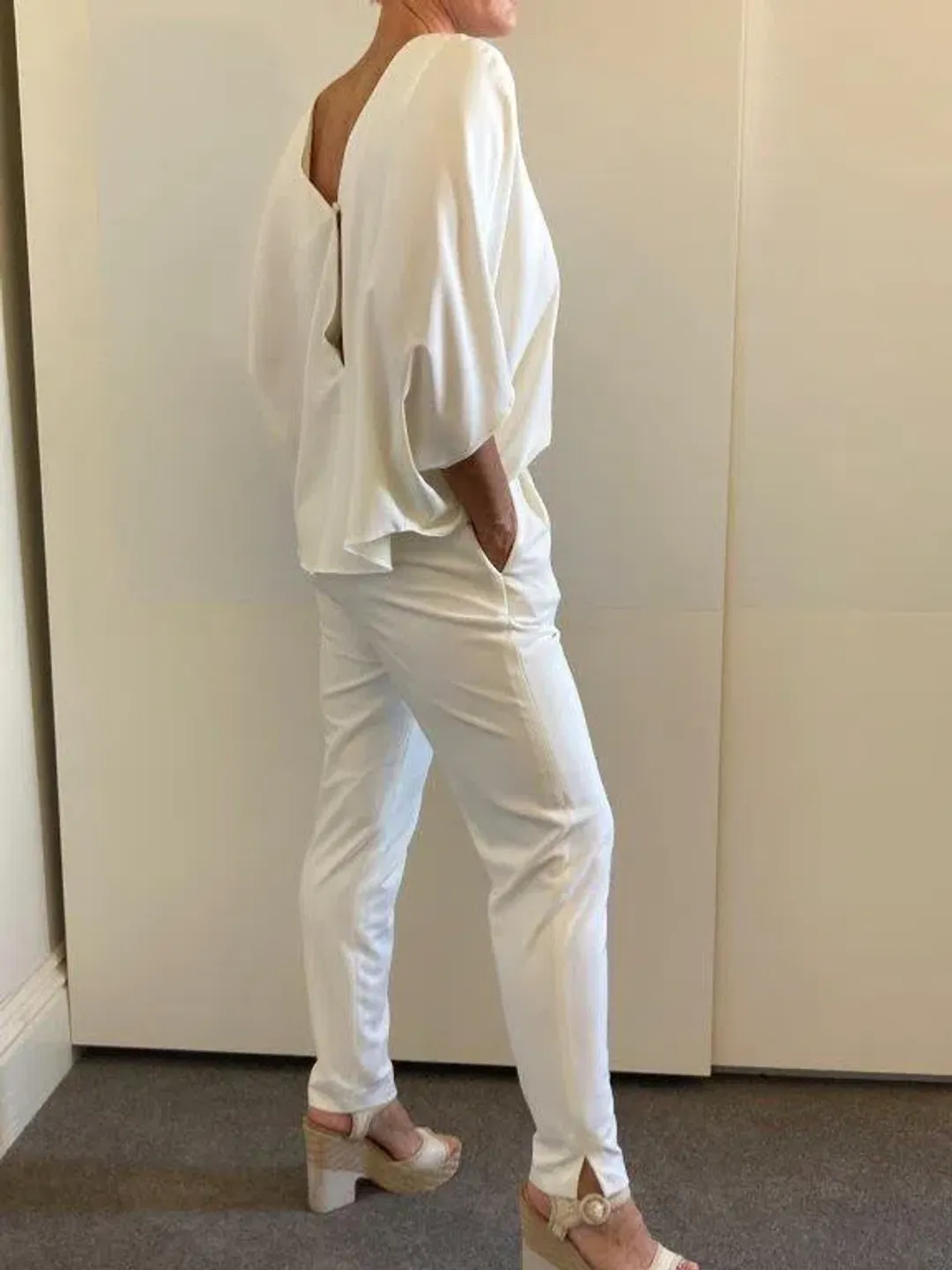 Halston Draped Crepe de Chine Jumpsuit White Size 8 for rent on The Volte - main image