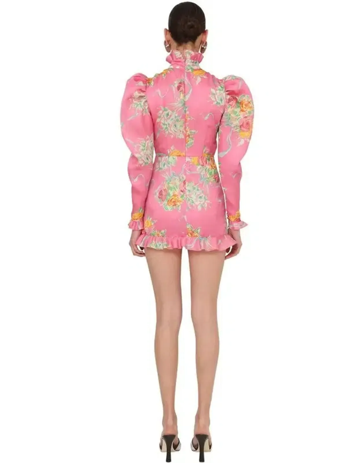 Alessandra Rich Pink Multi Printed Organza Mini Dress Print Size 8 - Image 2
