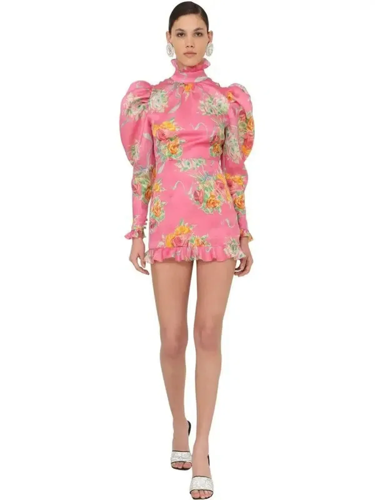Alessandra Rich Pink Multi Printed Organza Mini Dress Print Size 8 - Image 1