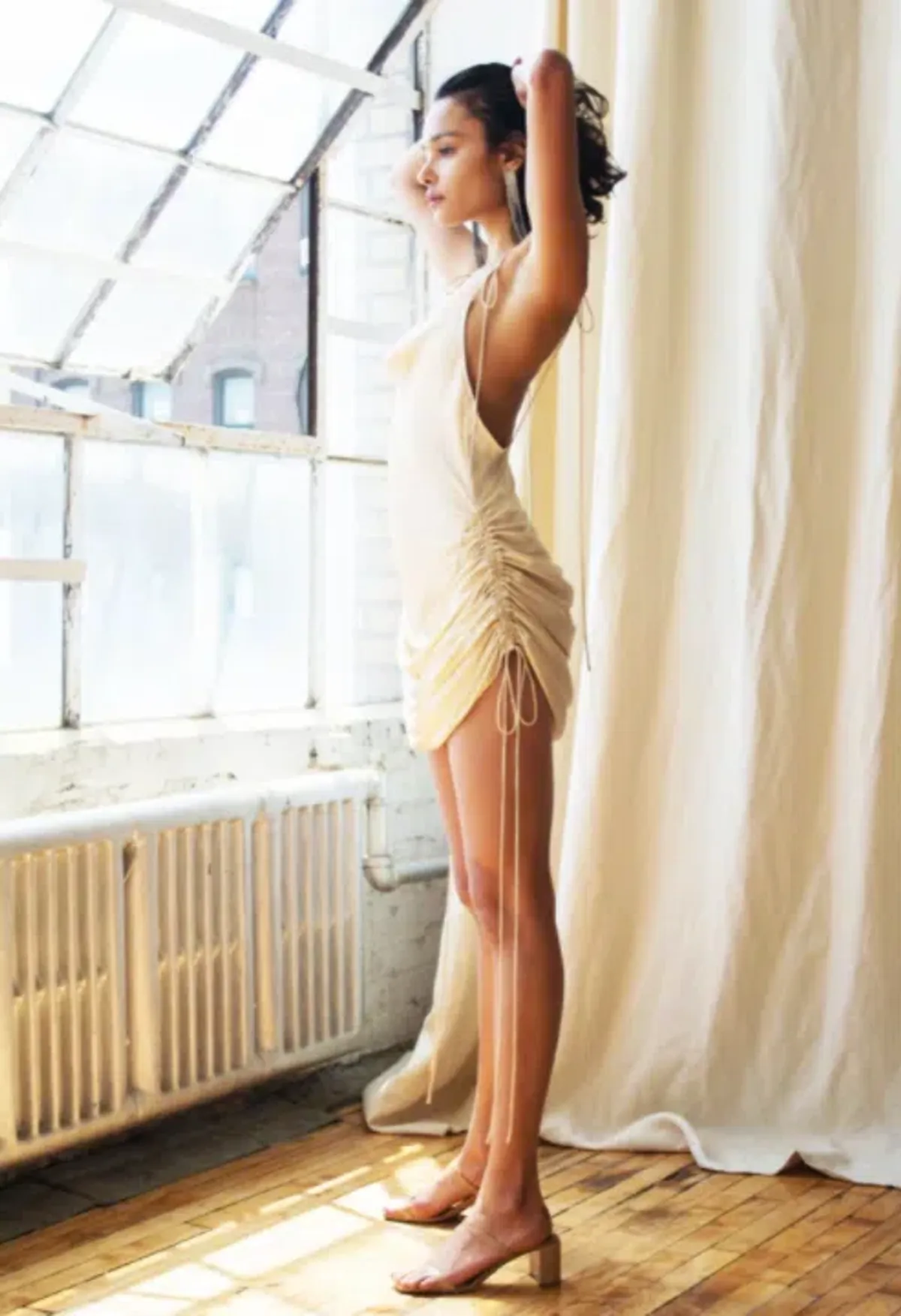 Orseund Iris Drawstring Dress Cream Size S - Image 3