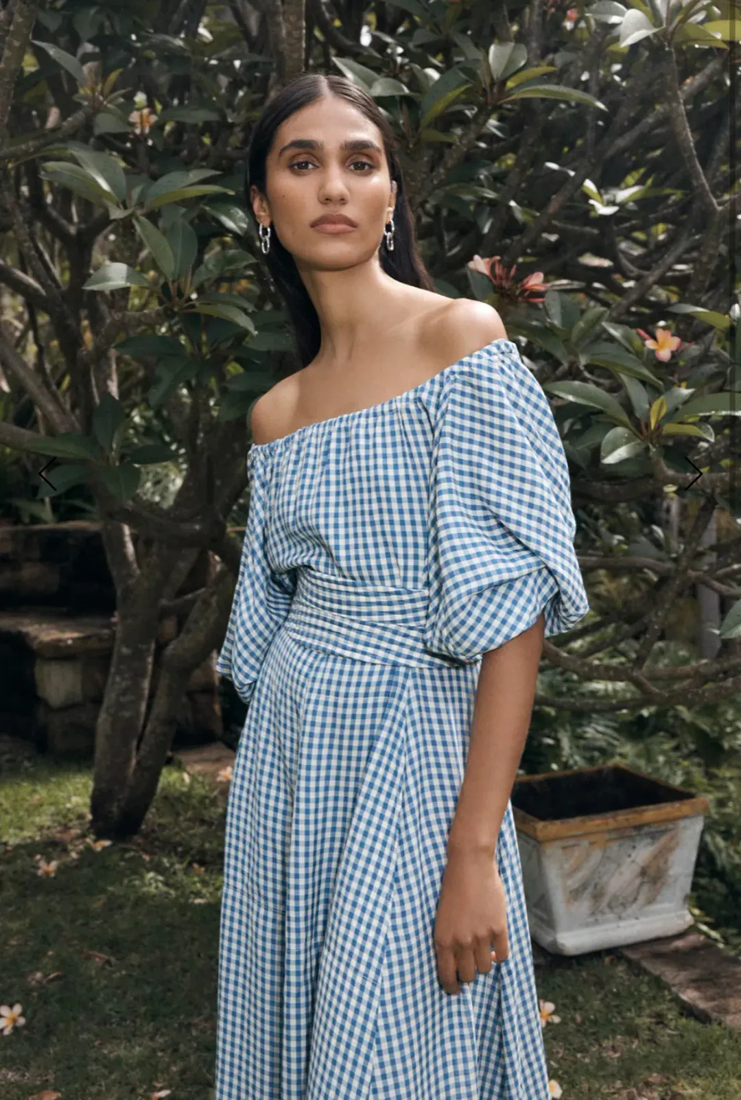 Scanlan Theodore Gingham Gathered Dress Blue Size 8 for rent on The Volte - main image