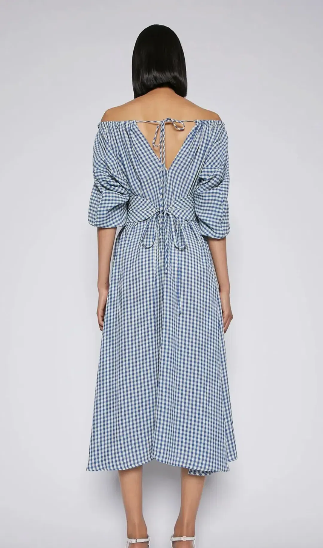 Scanlan Theodore Gingham Gathered Dress Blue Size 8 for rent on The Volte - main image