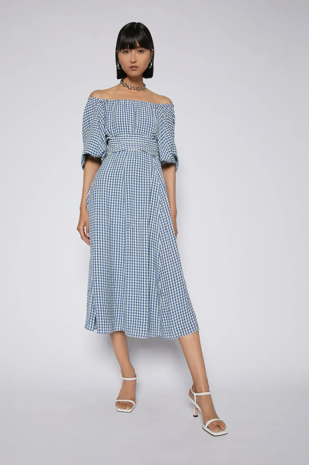 Scanlan Theodore Gingham Gathered Dress Blue Size 8 for rent on The Volte - main image