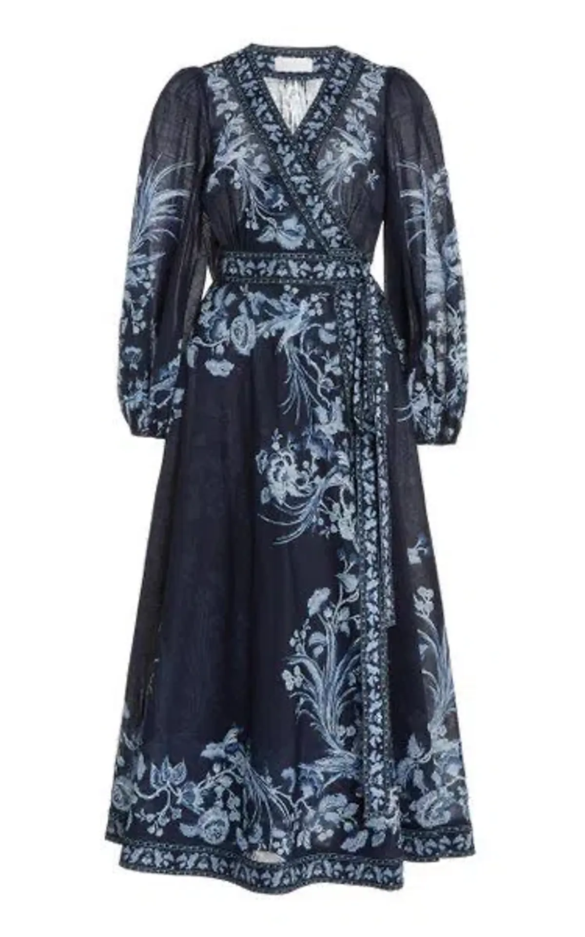 Zimmermann Aliane Floral Cotton Wrap Midi Dress Navy Size 14 - Image 3