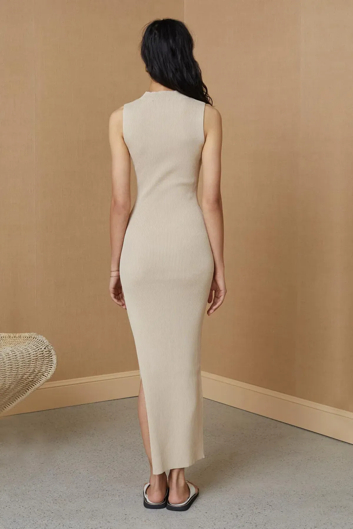 Bec & Bridge Harper Knit Midi Dress Nude Size 8 - Image 2