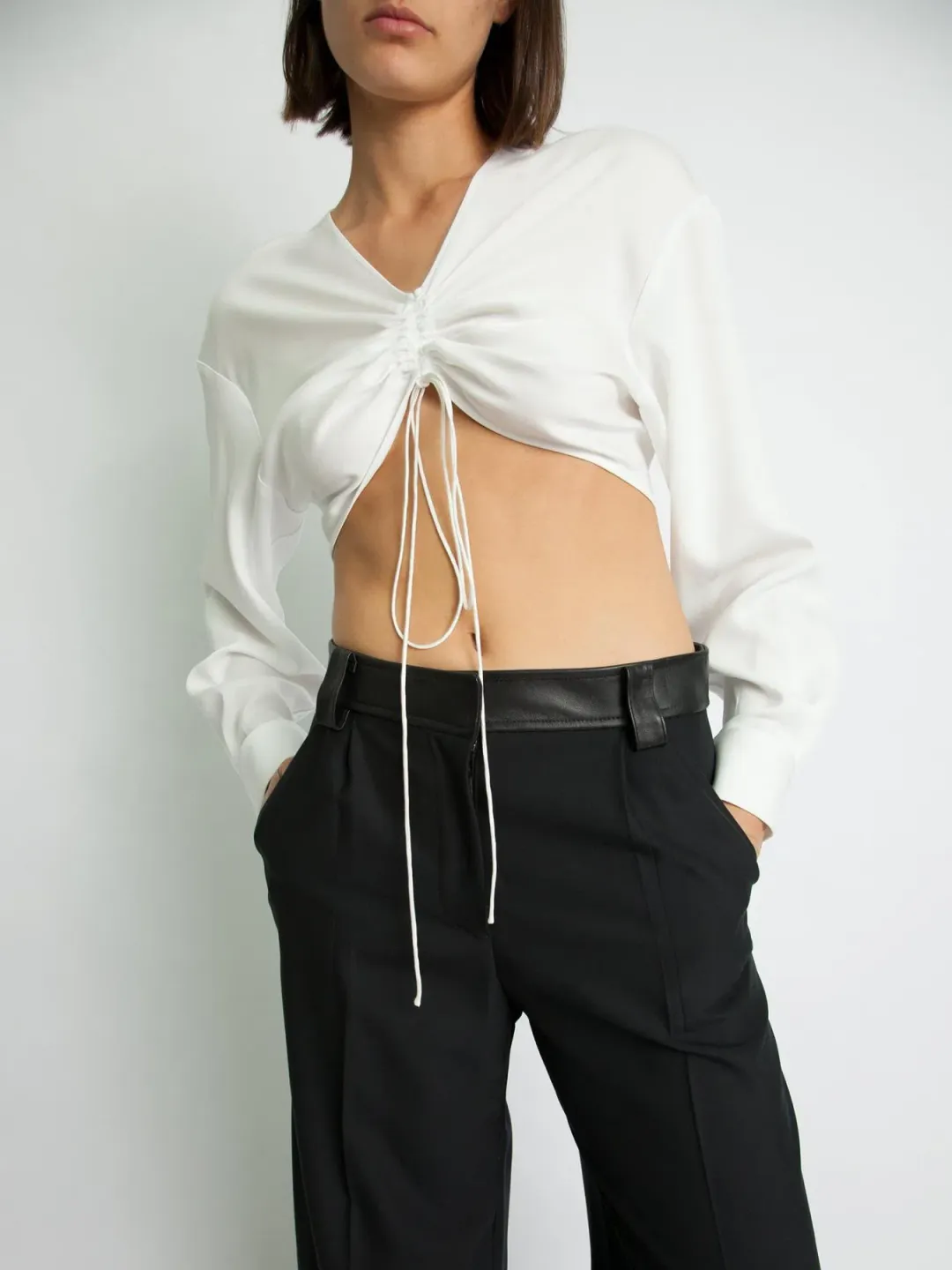 Christopher Esber Ruched Crop Shirt White Size 6  for rent on The Volte - main image
