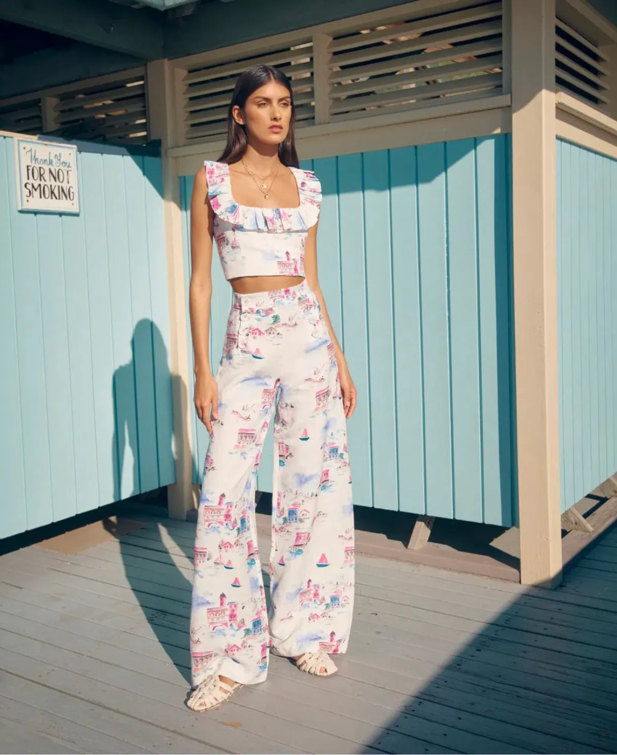 Rebecca Vallance Veneti Milkmaid Top and Wide-leg Trouser Set Print Size 8 - Image 2