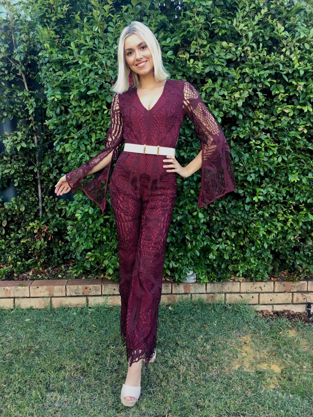 Mossman Devil's Advocate Jumpsuit Burgundy Size 6 for rent on The Volte - main image