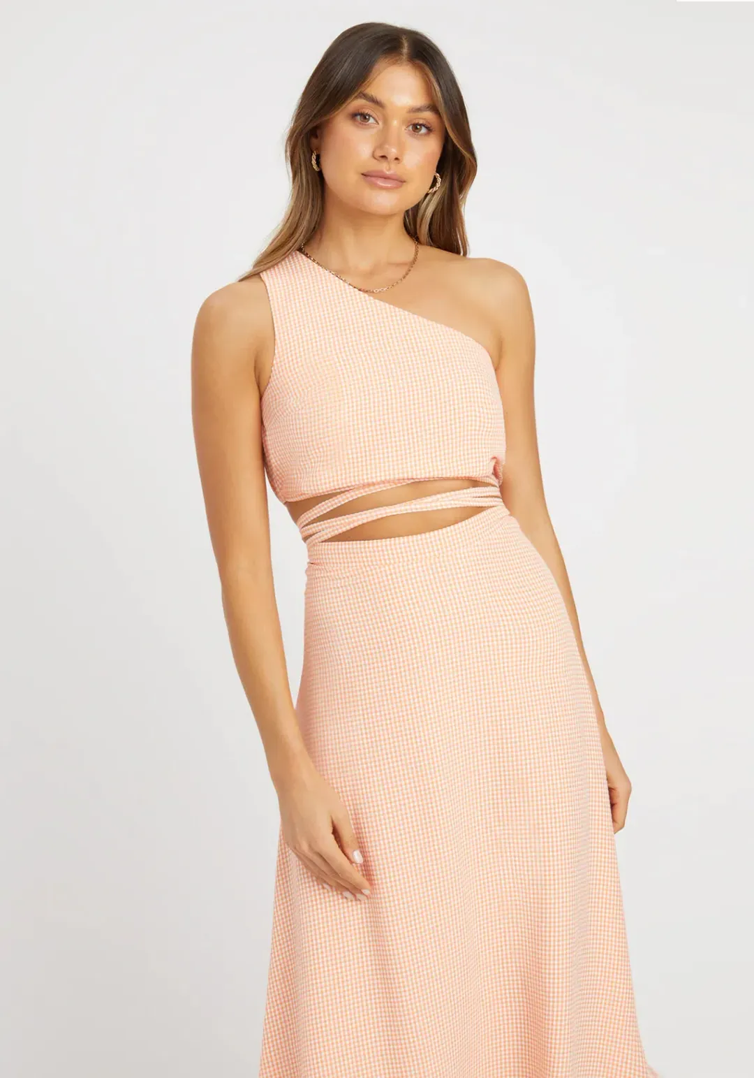 Kookai Brady Tie Top and Brady Midi Skirt Orange Size 10 for rent on The Volte - main image