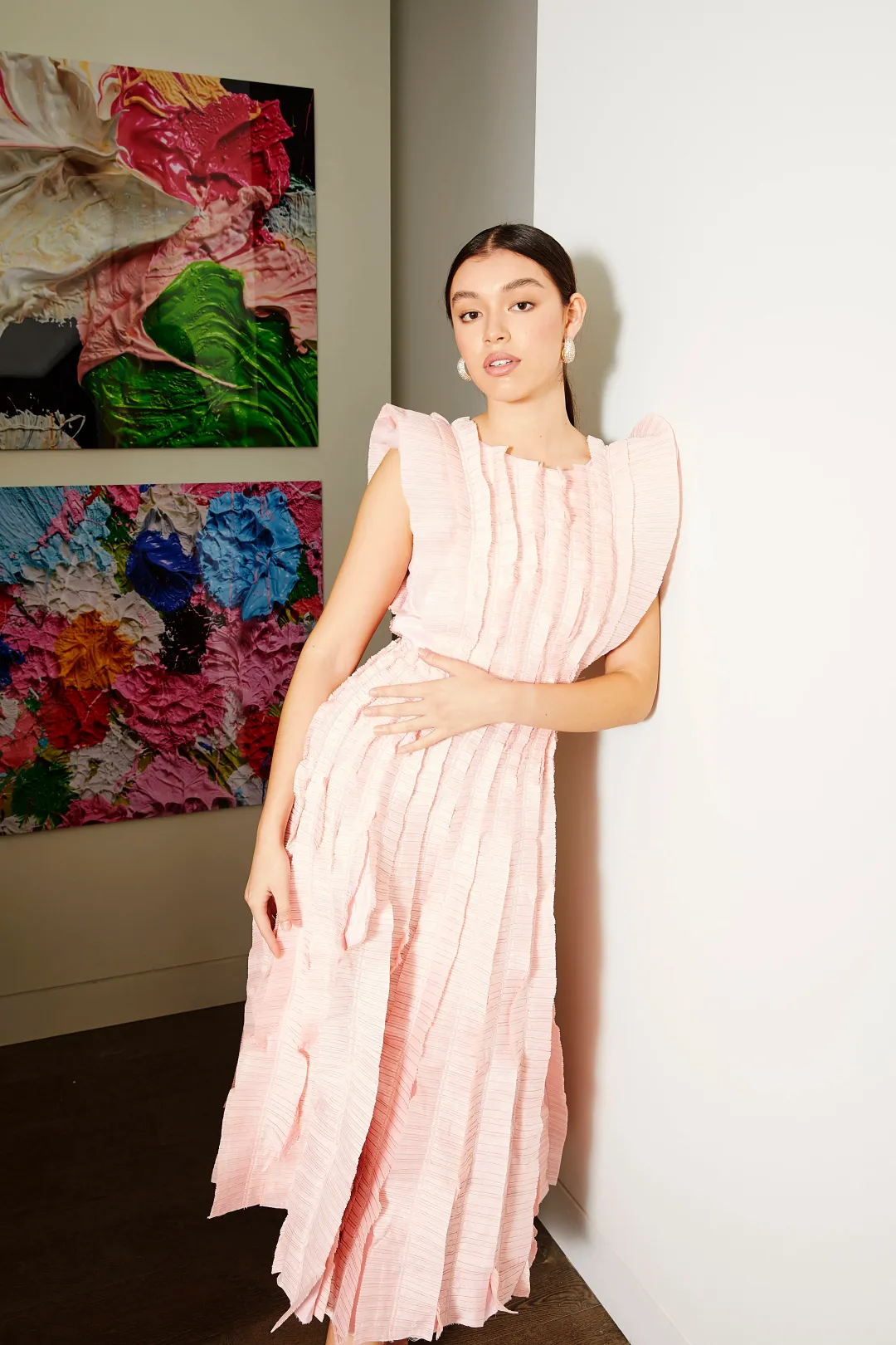 Aje Hybrid Midi Dress Pink Size 6 for rent on The Volte - main image