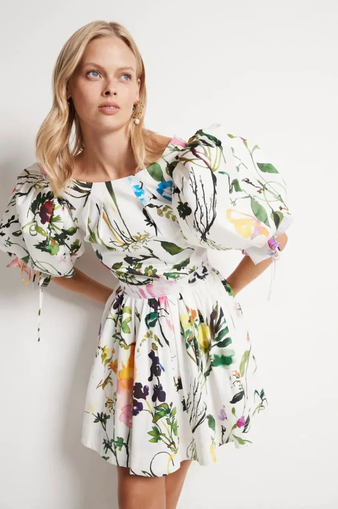 Aje The Drift Puff Sleeve Mini Dress in Botanic Floral Size 4 for rent on The Volte - main image