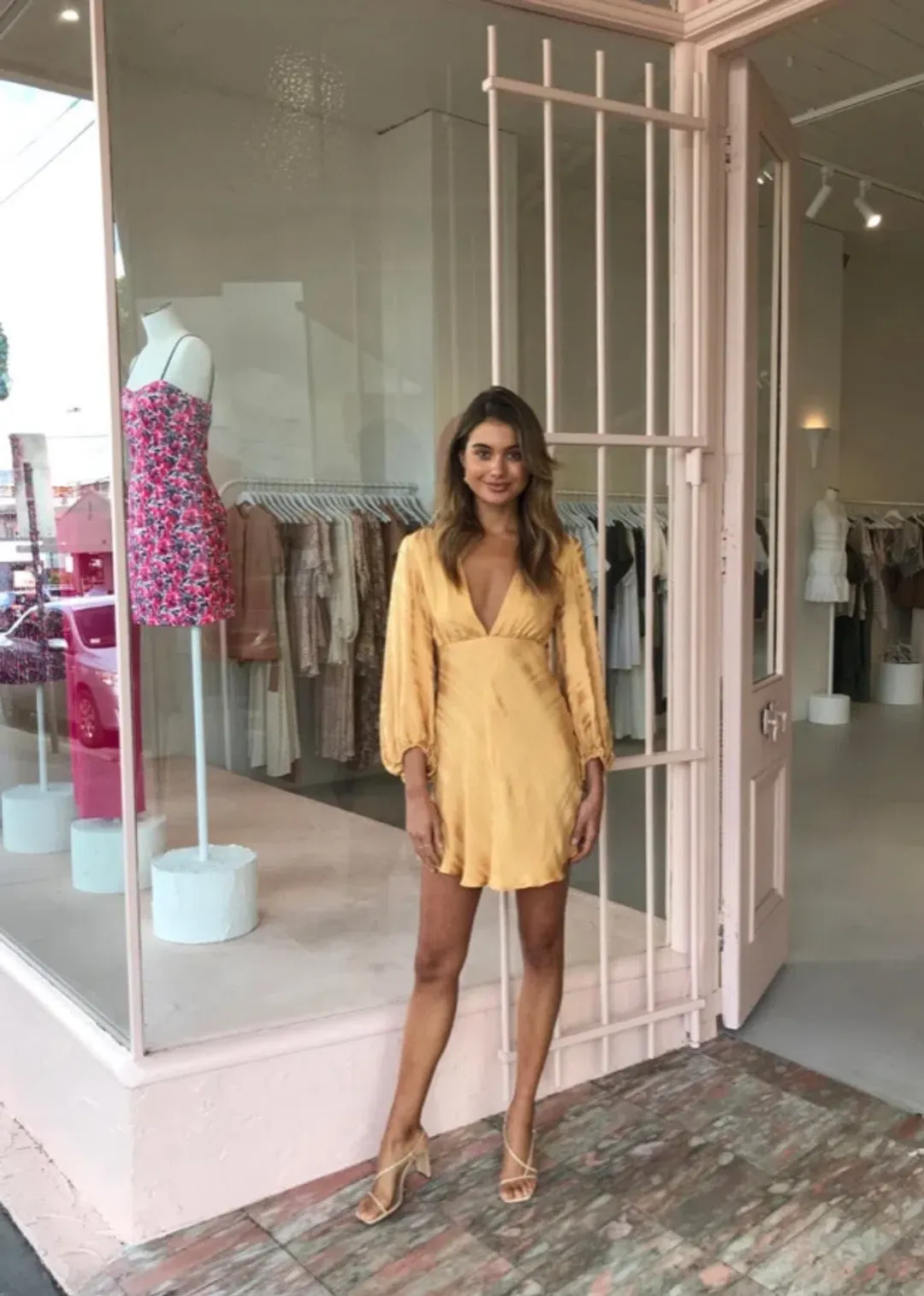 Shona Joy Daisy Balloon Sleeve Bias Dress Saffron Size 8 for rent on The Volte - main image