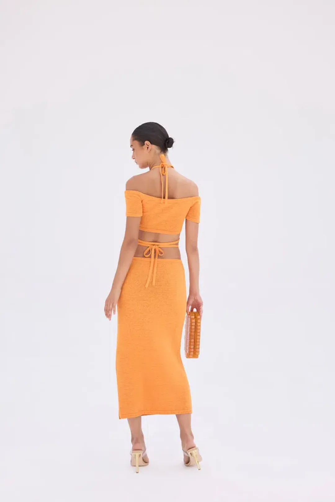 Cult Gaia Cessaly Knit Top & Hedda Knit Skirt Set Marigold Orange Size XS for rent on The Volte - main image
