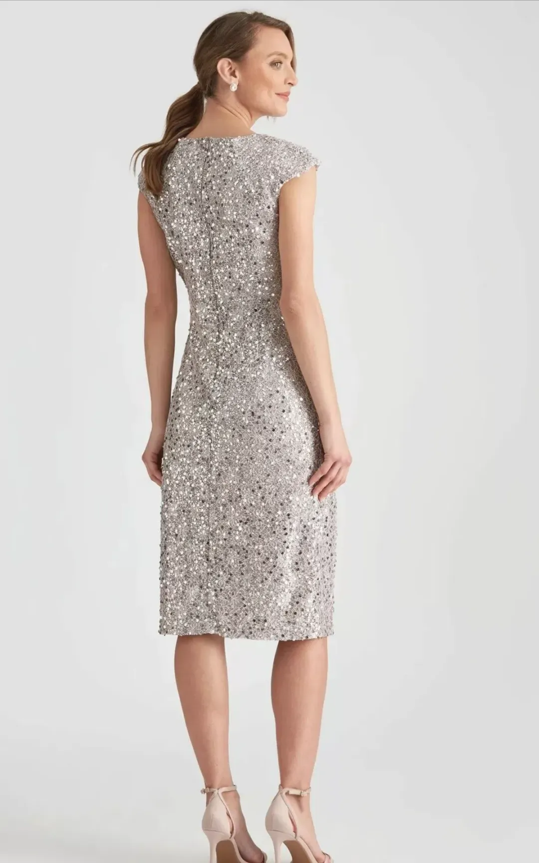 Liz Jordan After Dark Sequin Tuck Dress Silver Size 18 for rent on The Volte - main image