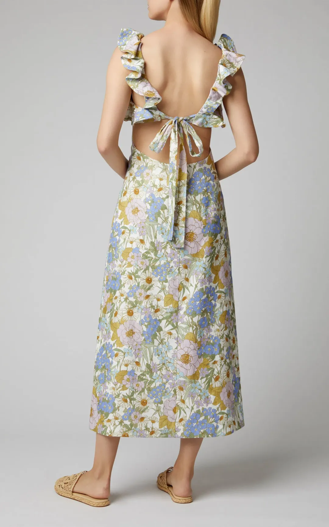 Zimmermann Super Eight Frilled Midi Dress Blue Meadow Floral Size 6 for rent on The Volte - main image