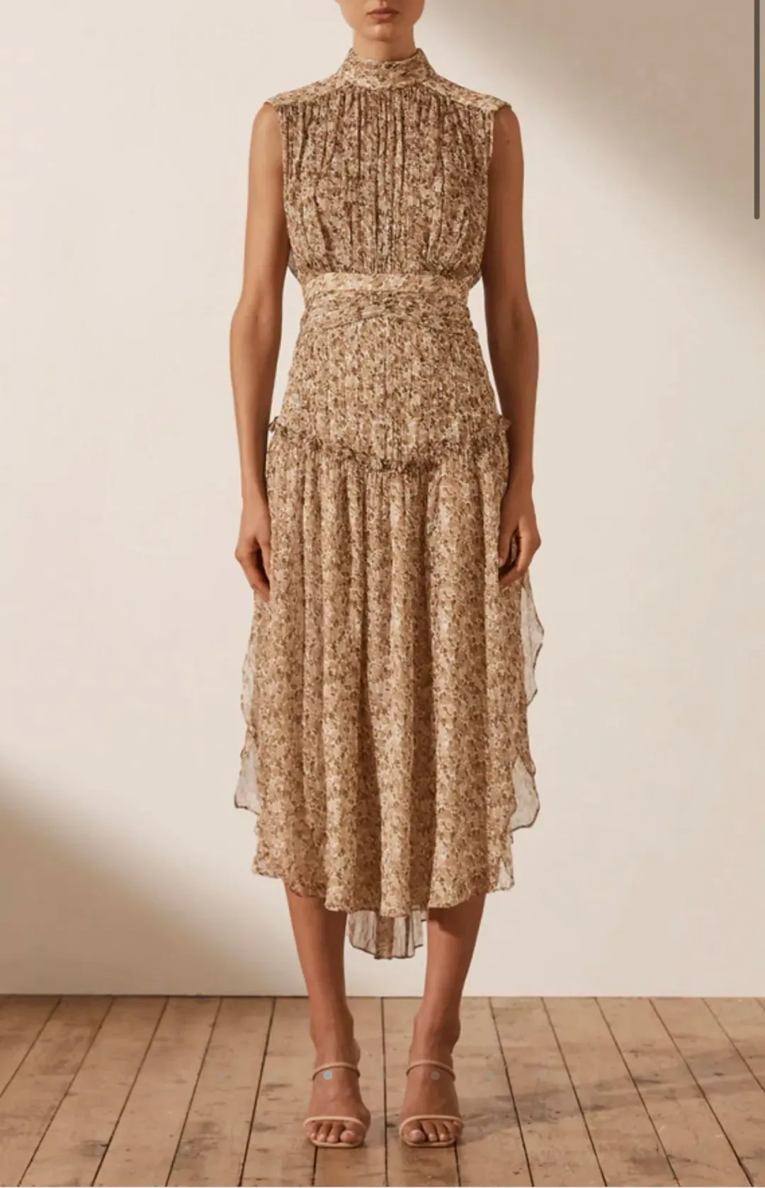 Shona Joy Ambar Sleeveless Open Back Midi Dress Brown Size 6 for rent on The Volte - main image