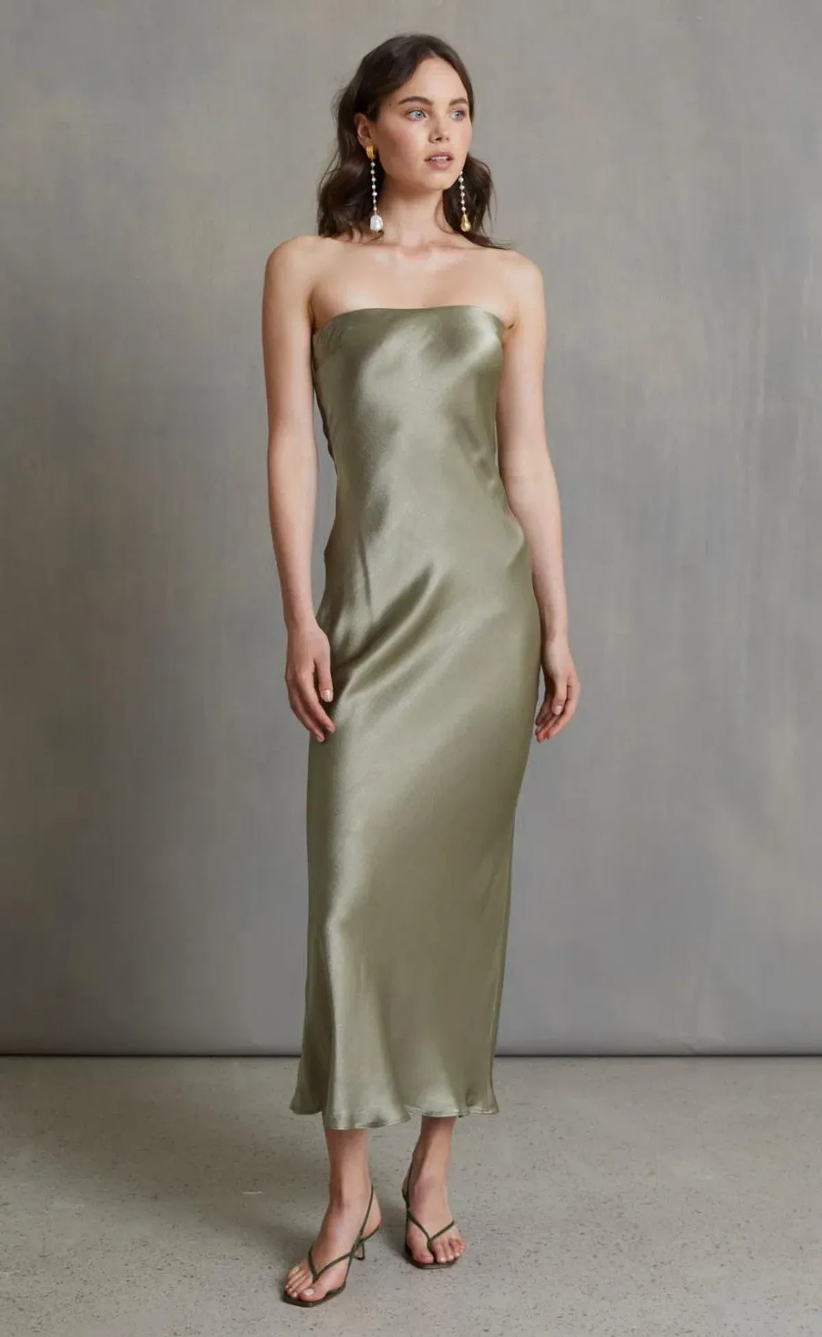 Bec & Bridge Moon Dance Strapless Dress in Sage Green Size 8 - Image 1