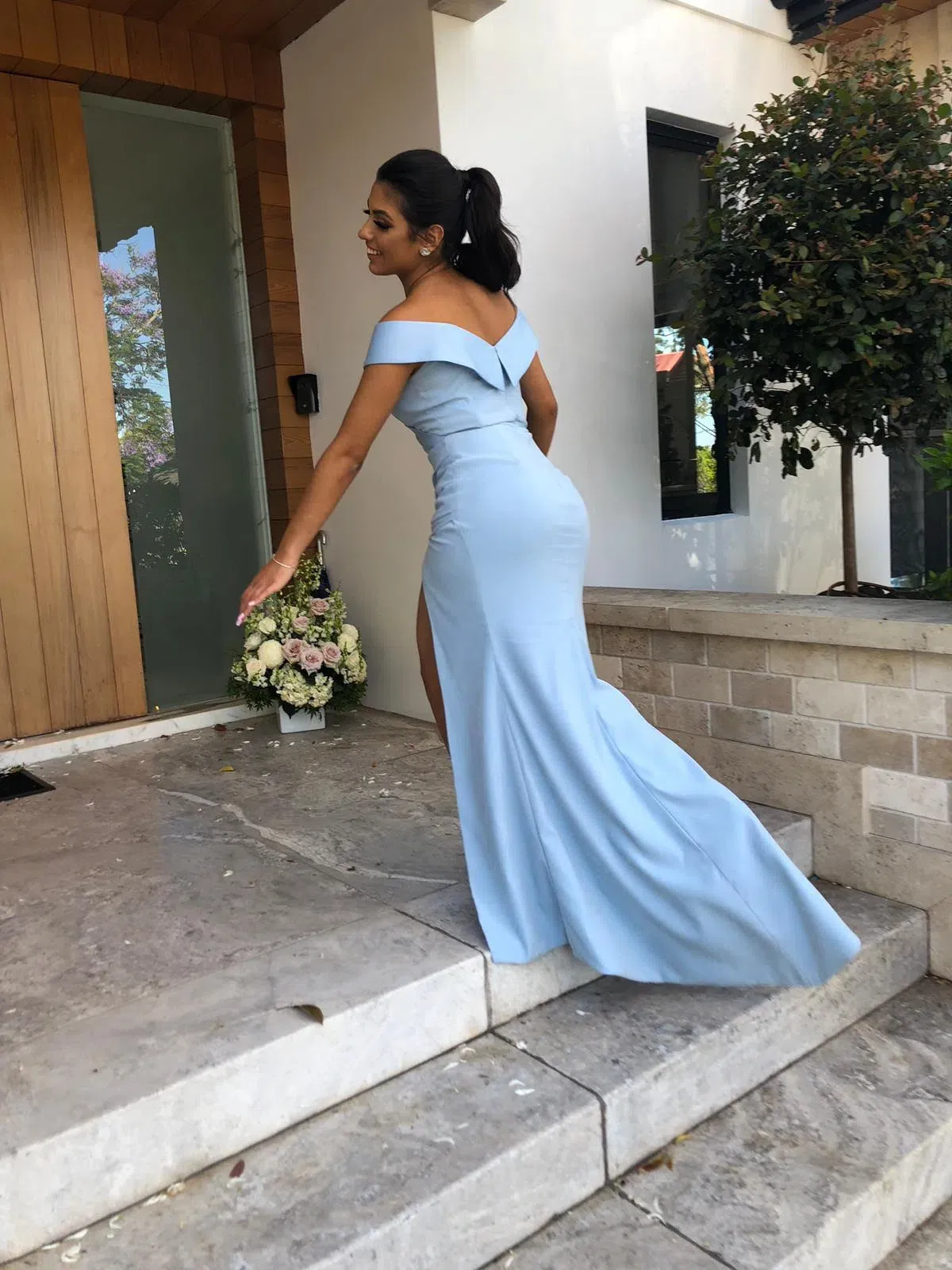 Custom Made Off Shoulder Gown Blue Size AU 6 - Image 2
