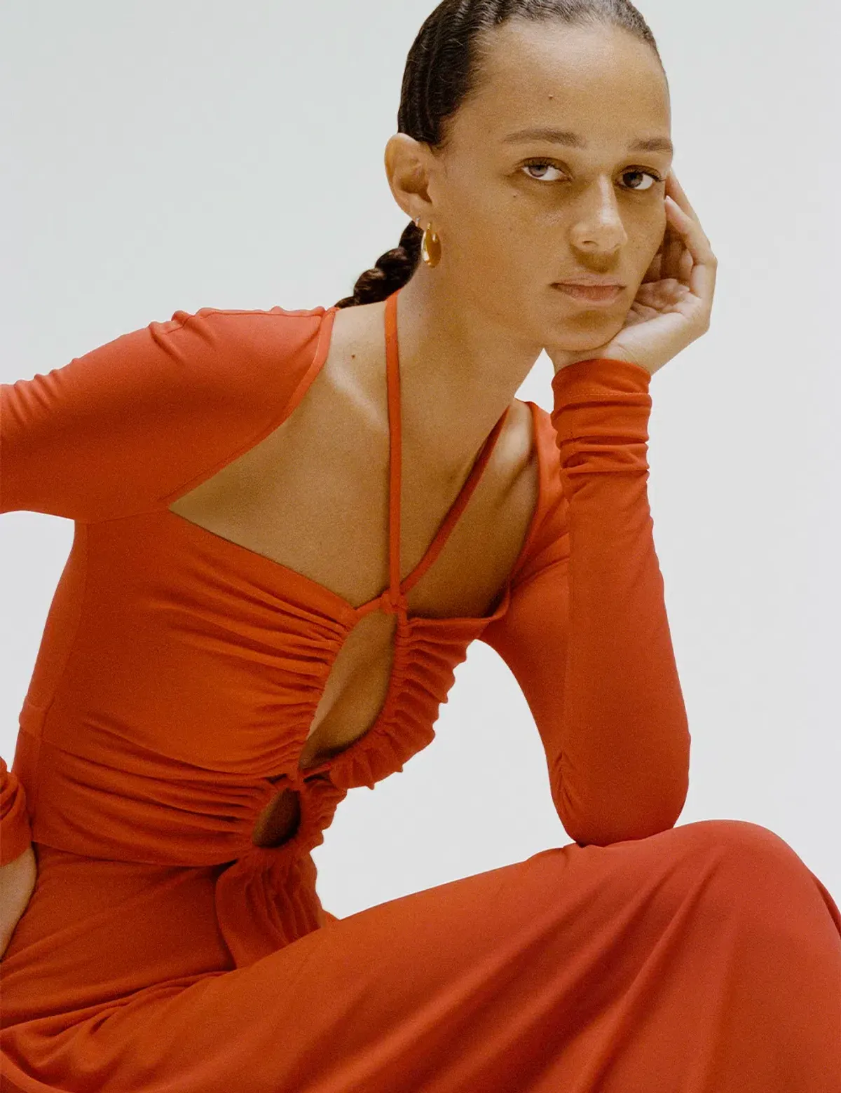 Proenza Schouler Matte Jersey Drawstring Dress Orange Size 6 - Image 4