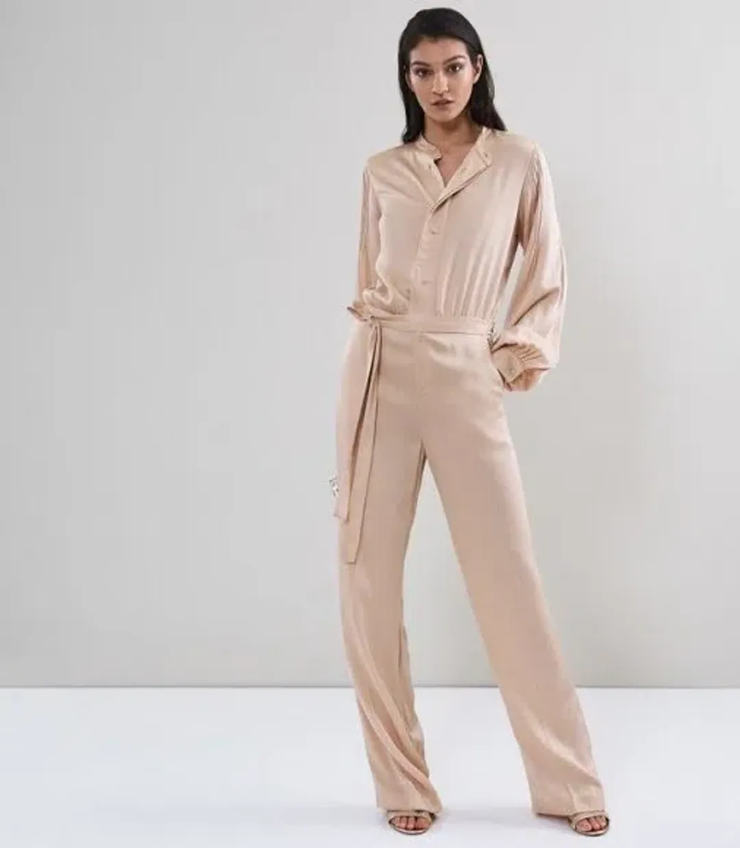 Reiss Regina Pleat Jumpsuit - Blush - Size 10 for rent on The Volte - main image