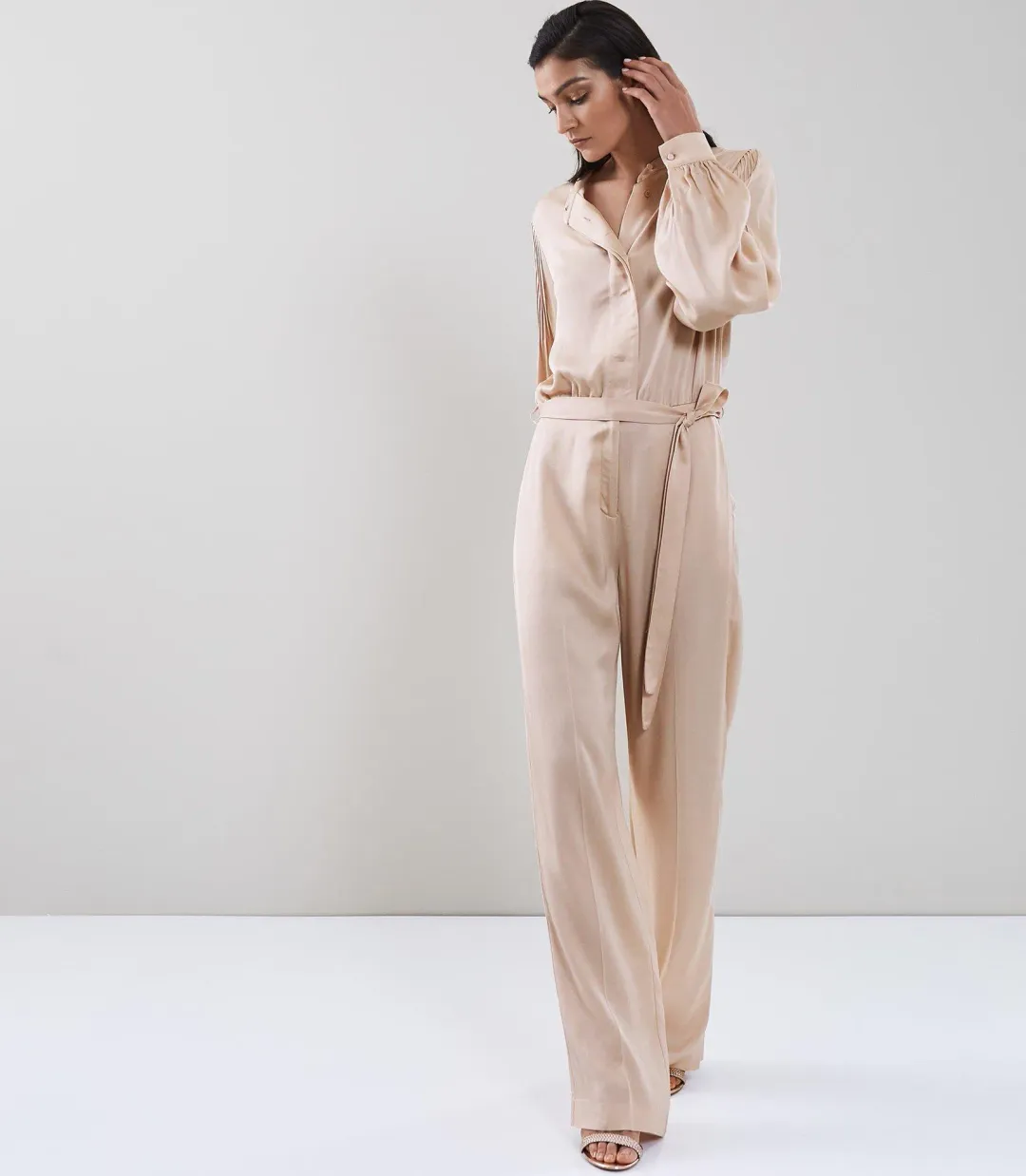 Reiss Regina Pleat Jumpsuit - Blush - Size 10 for rent on The Volte - main image