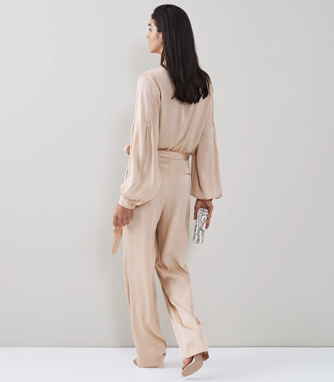 Reiss Regina Pleat Jumpsuit - Blush - Size 10 for rent on The Volte - main image