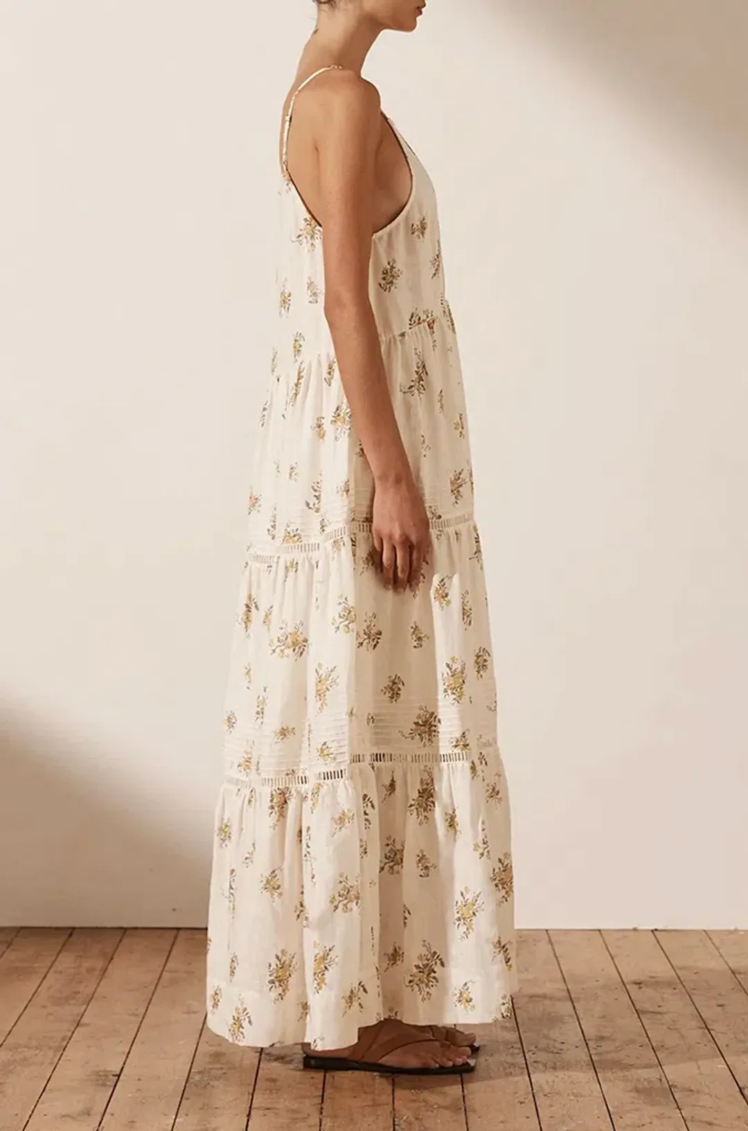 Shona Joy Lila Linen Pin Tuck Sleeveless Maxi Dress Print Size 8  for rent on The Volte - main image