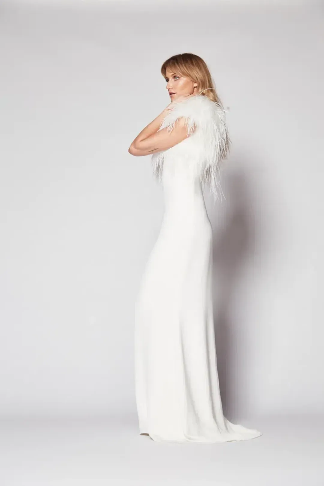 Mode and Affaire Ostrich Feather Bolero Snow Size 8 for rent on The Volte - main image