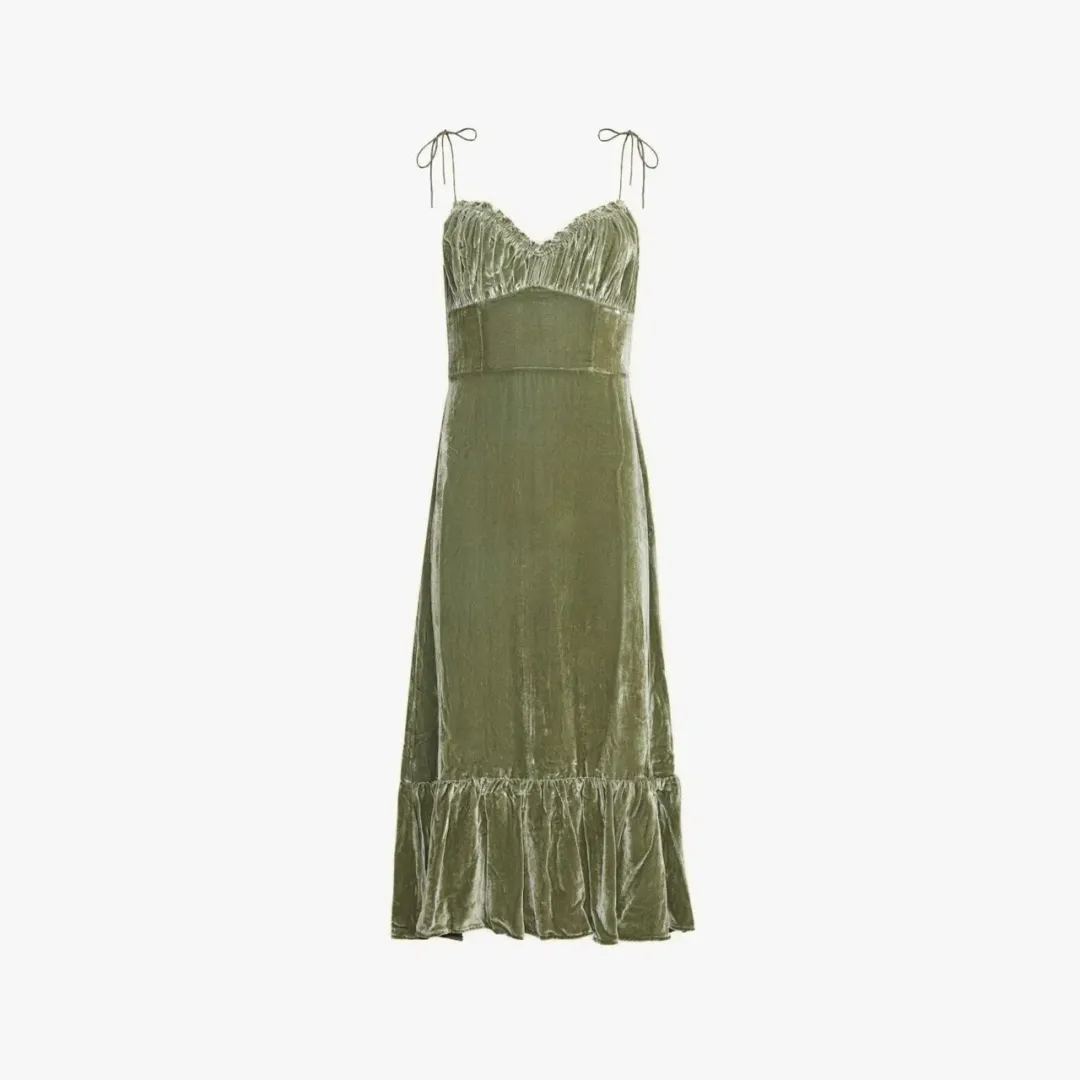 Reformation Oda Velvet Midi Dress Artichoke Size AU 4  for rent on The Volte - main image