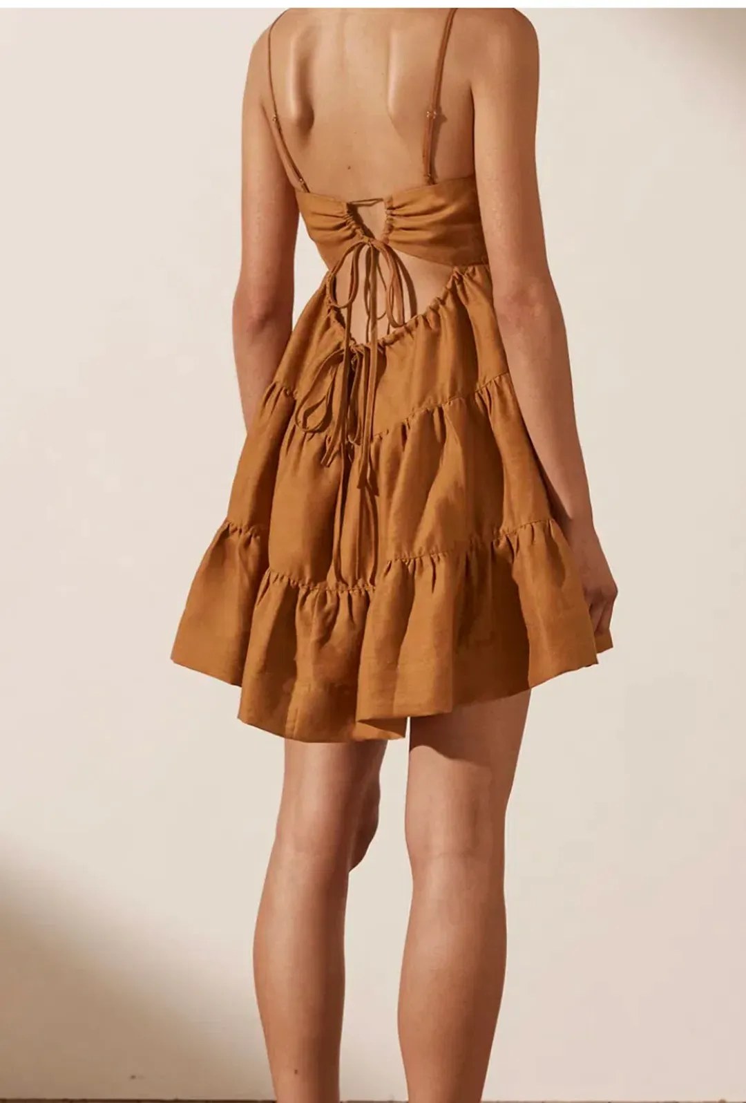 Shona Joy Maya Pintuck Linen Dress Turmeric Size 6 for rent on The Volte - main image