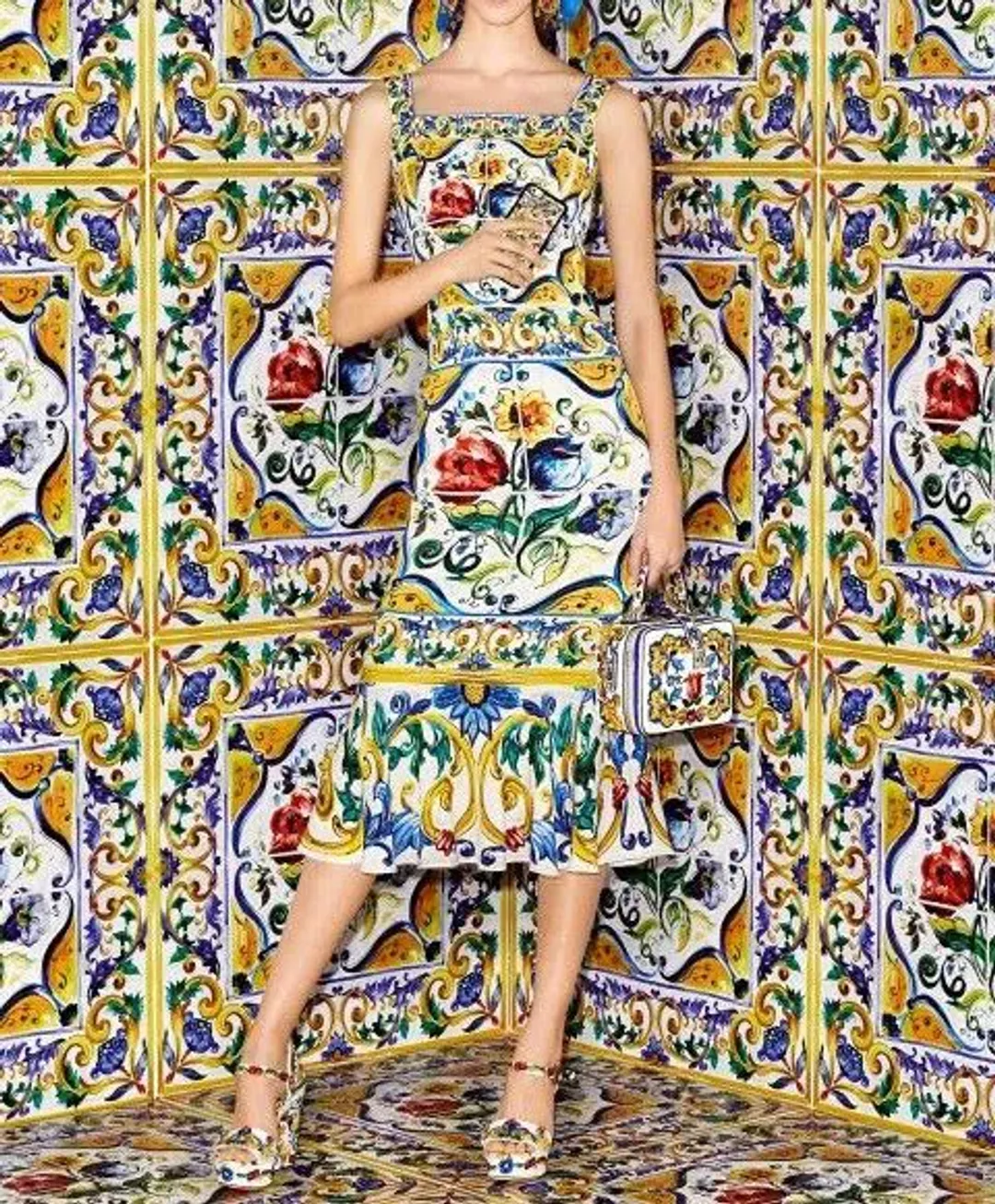 Dolce & Gabbana Majolica Charmeuse Dress Print Size 8 for rent on The Volte - main image